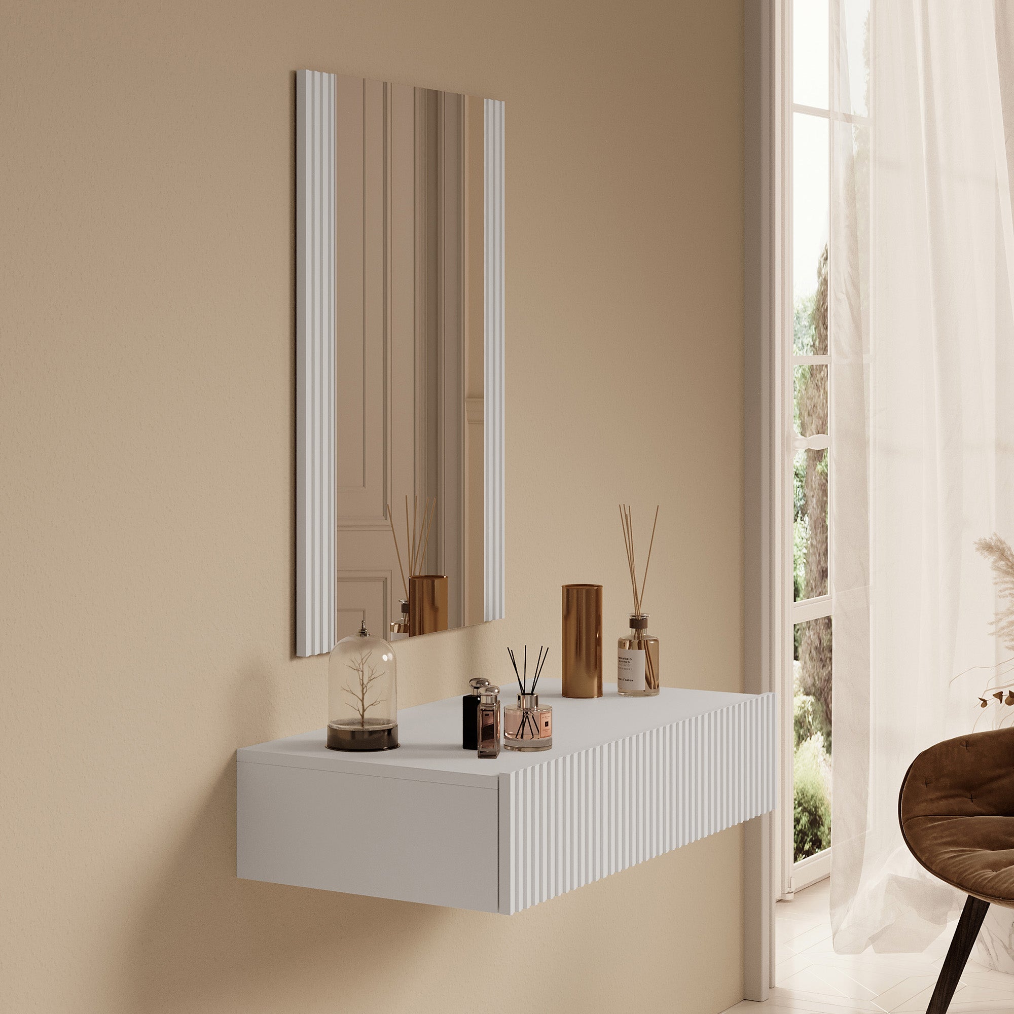 Palamos - Kaptafel - Wit - 80x42 cm - Met spiegel
