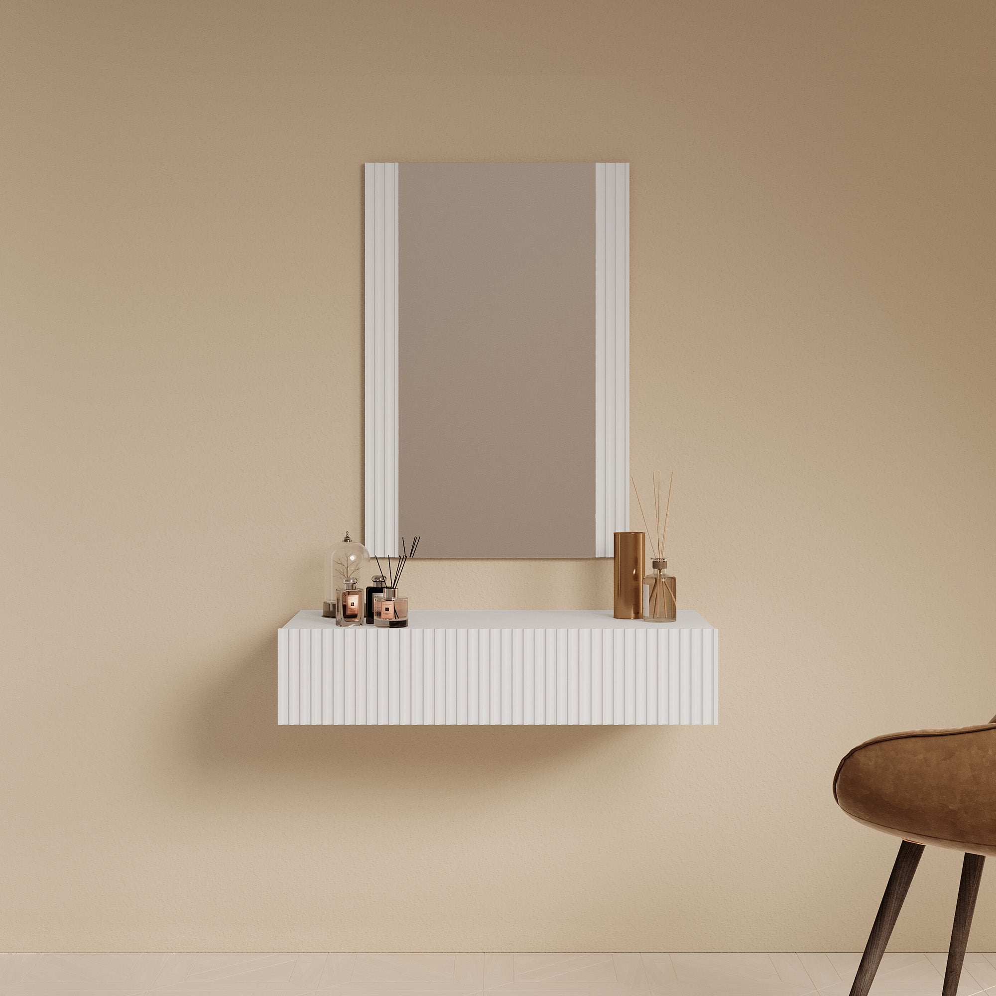 Palamos - Kaptafel - Wit - 80x42 cm - Met spiegel