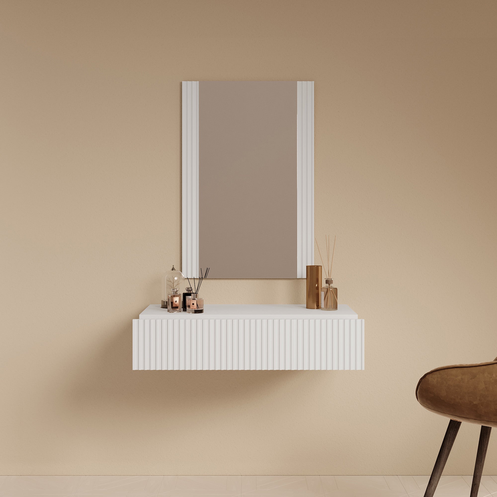Palamos - Kaptafel - Wit - 80x42 cm - Met spiegel