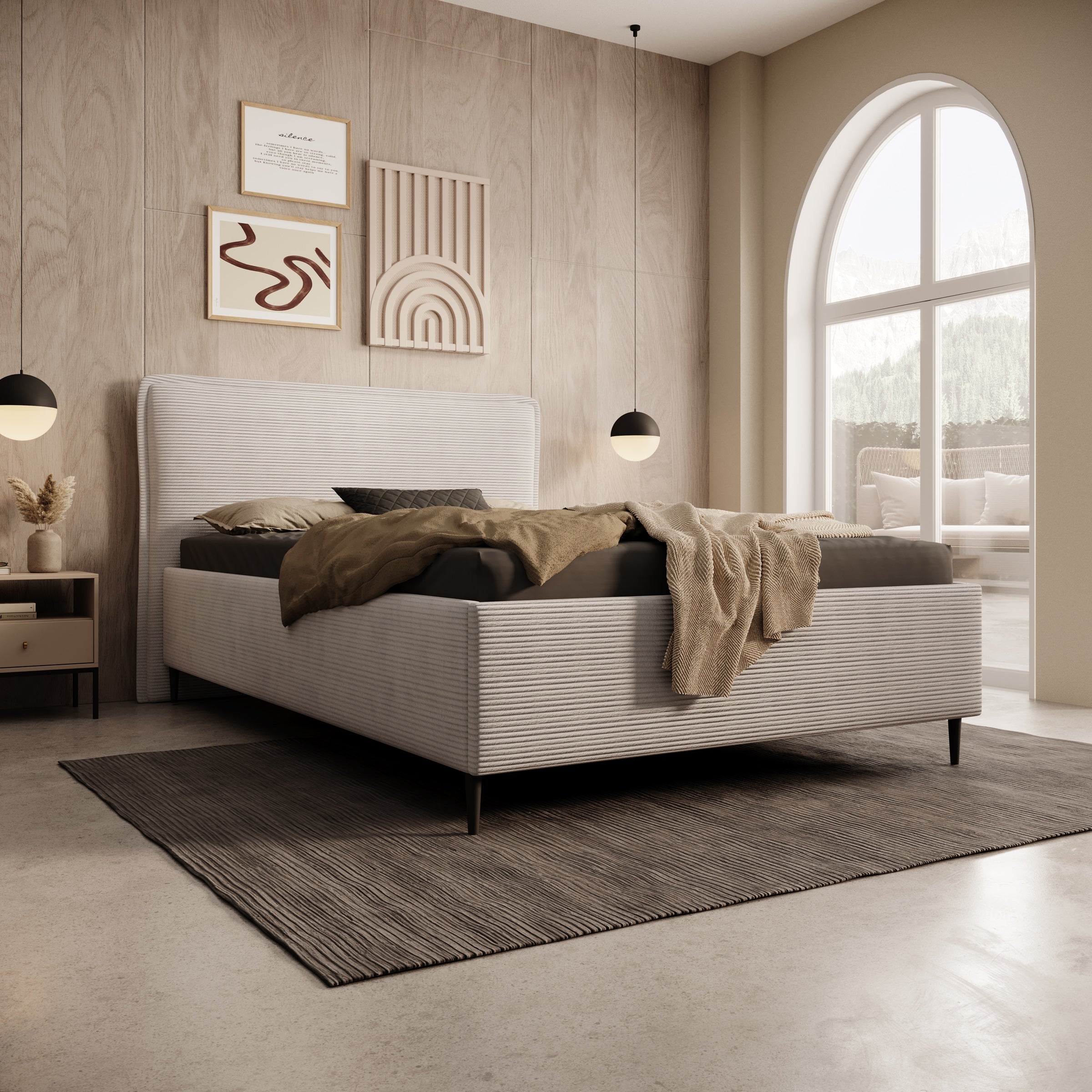 Palawan - Tweepersoonsbed - Ribstof beige - 140x200 cm