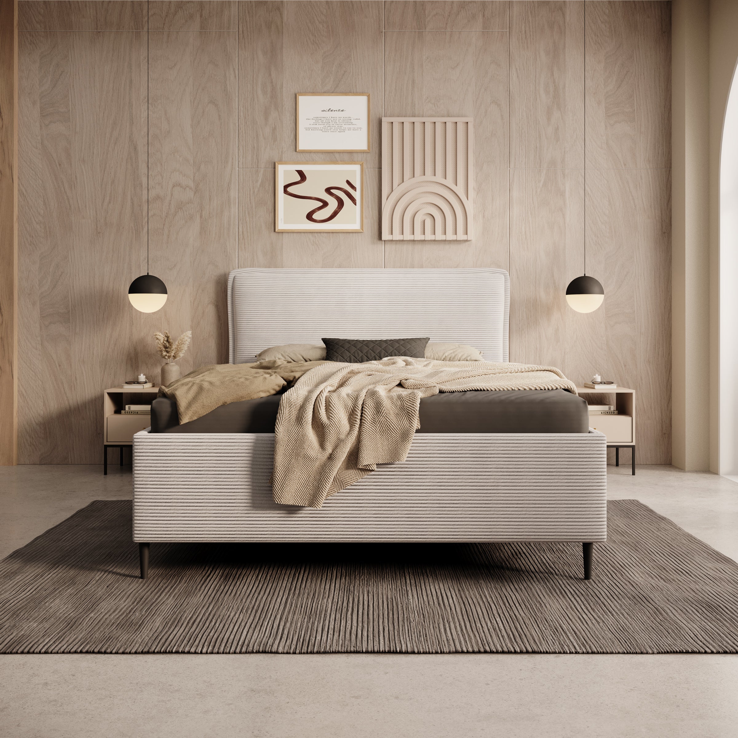 Palawan - Tweepersoonsbed - Ribstof beige - 140x200 cm