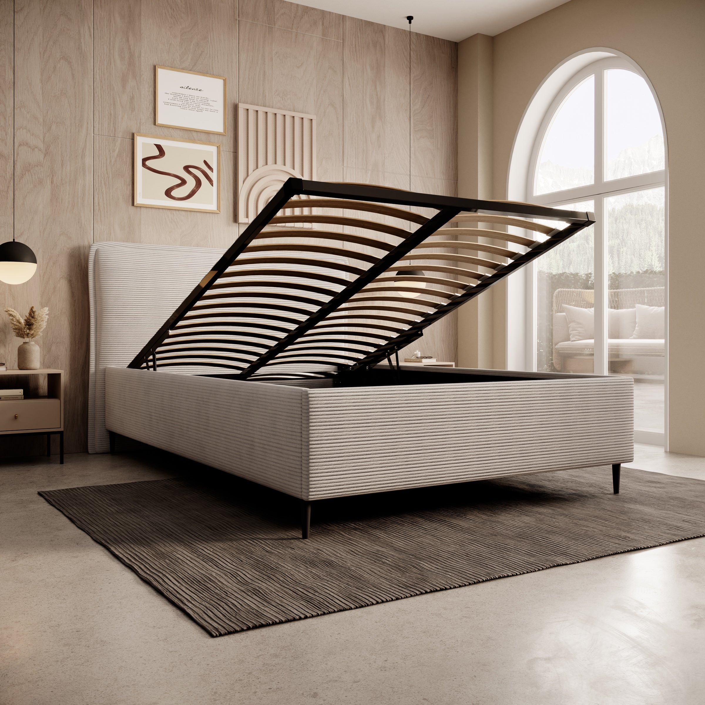 Palawan - Tweepersoonsbed - Ribstof beige - 140x200 cm