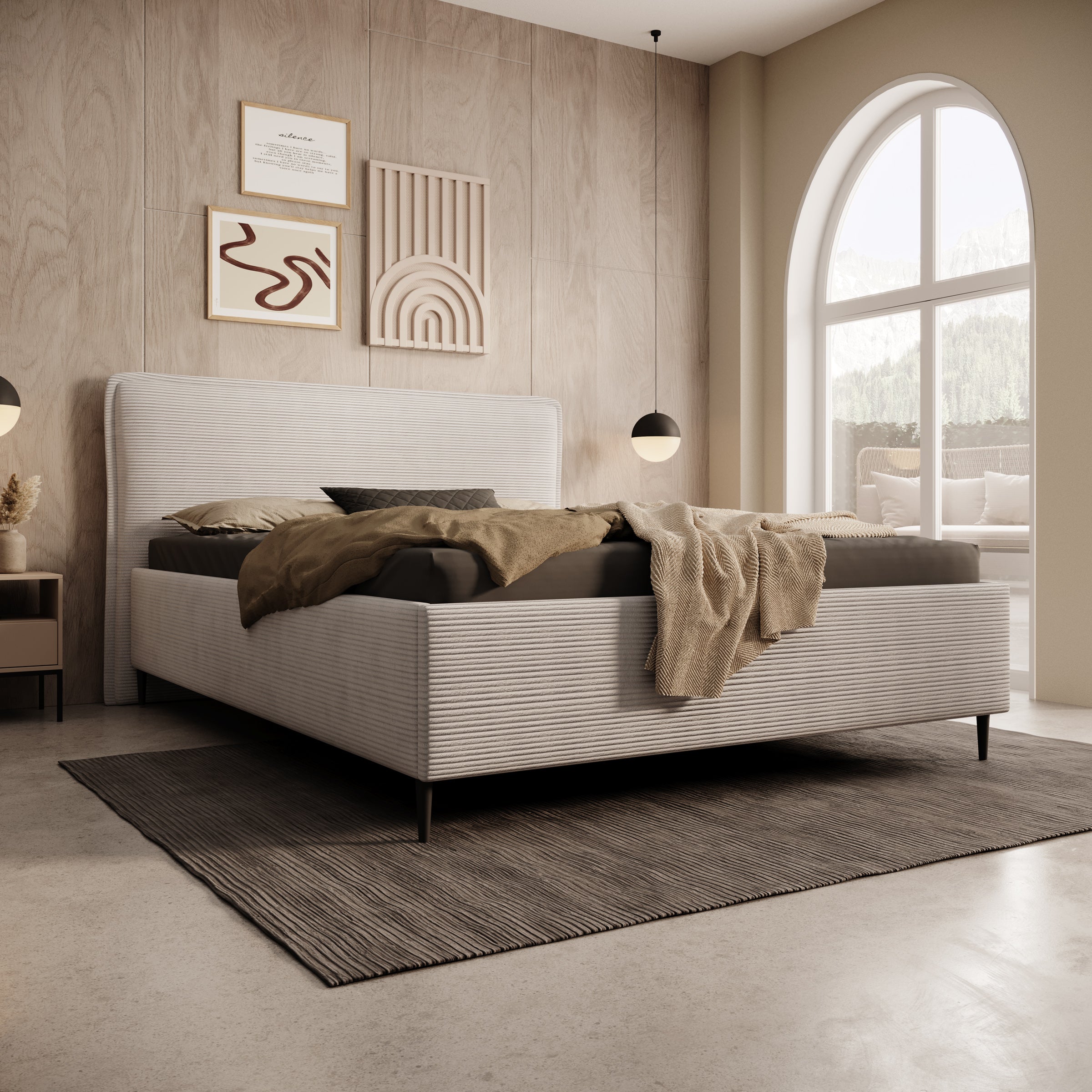 Palawan - Tweepersoonsbed - Ribstof beige - 160x200 cm