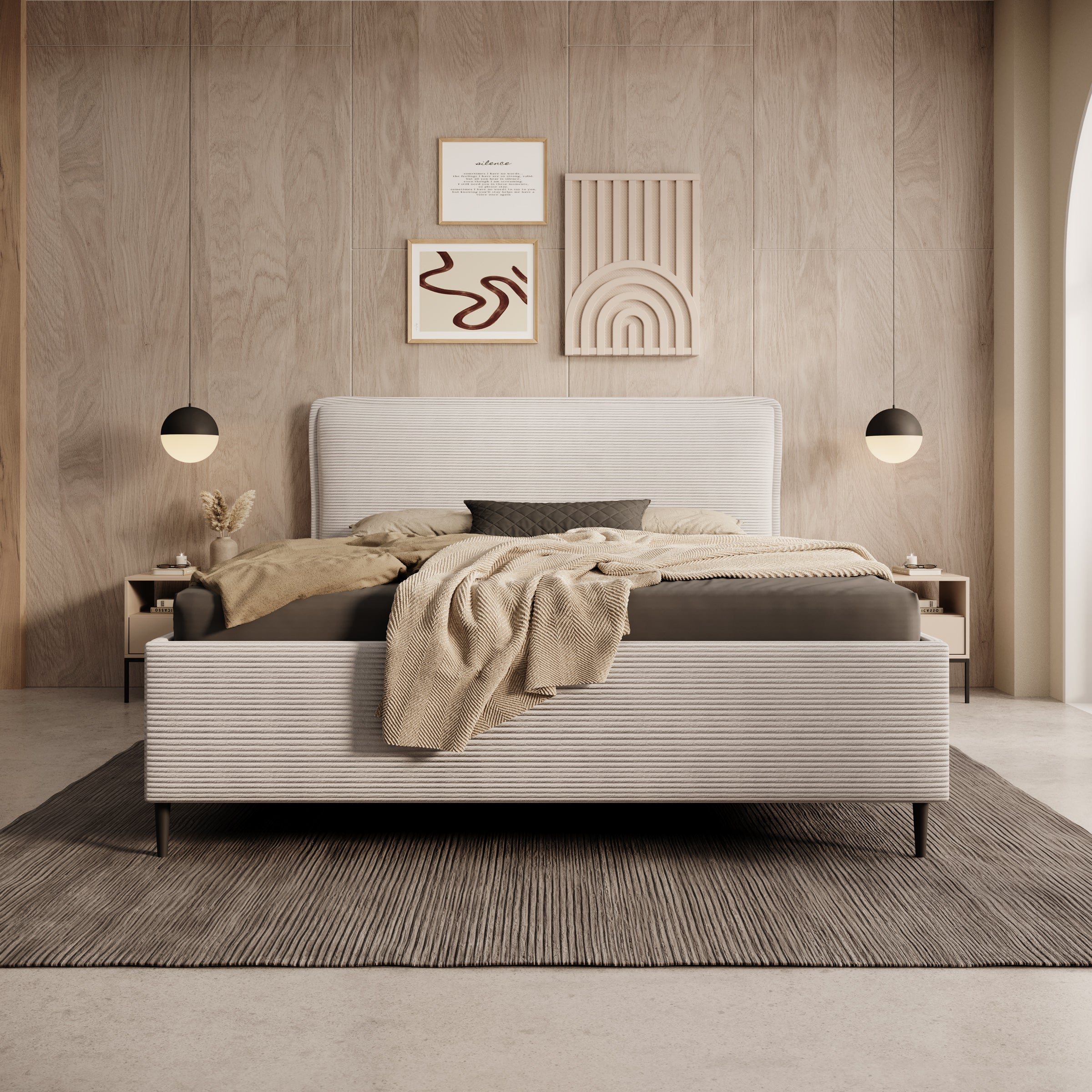 Palawan - Tweepersoonsbed - Ribstof beige - 160x200 cm