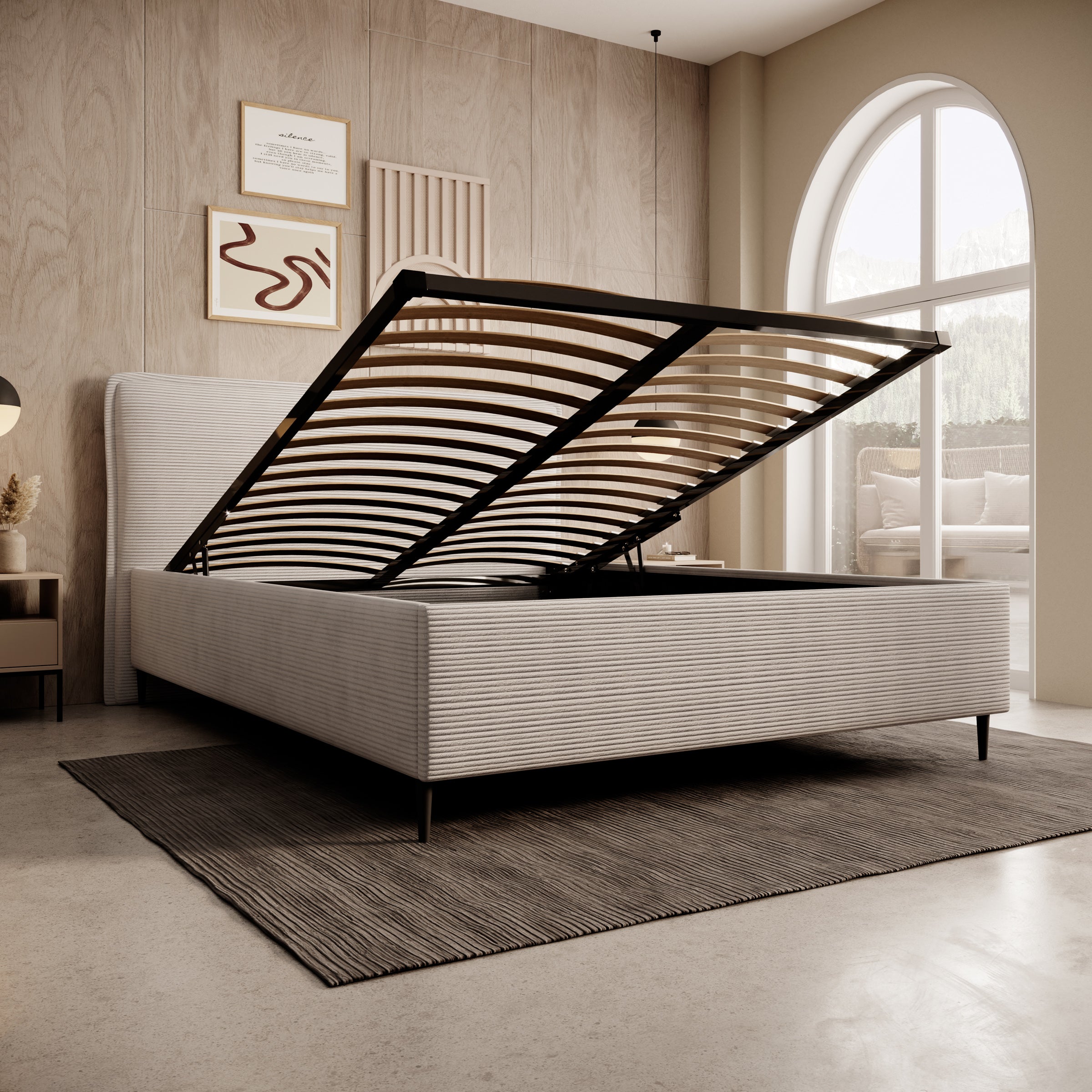 Palawan - Tweepersoonsbed - Ribstof beige - 160x200 cm