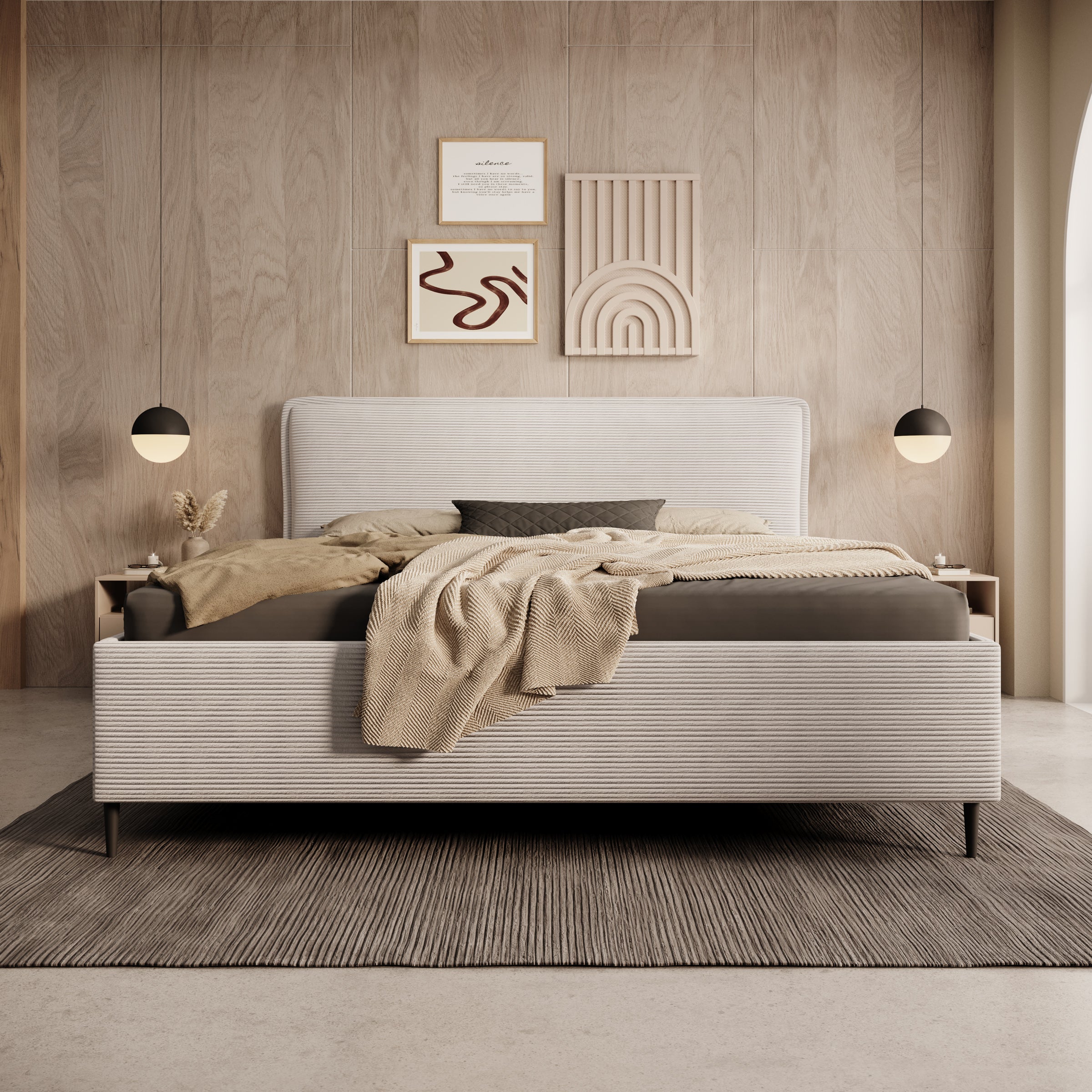Palawan - Tweepersoonsbed - Ribstof beige - 180x200 cm