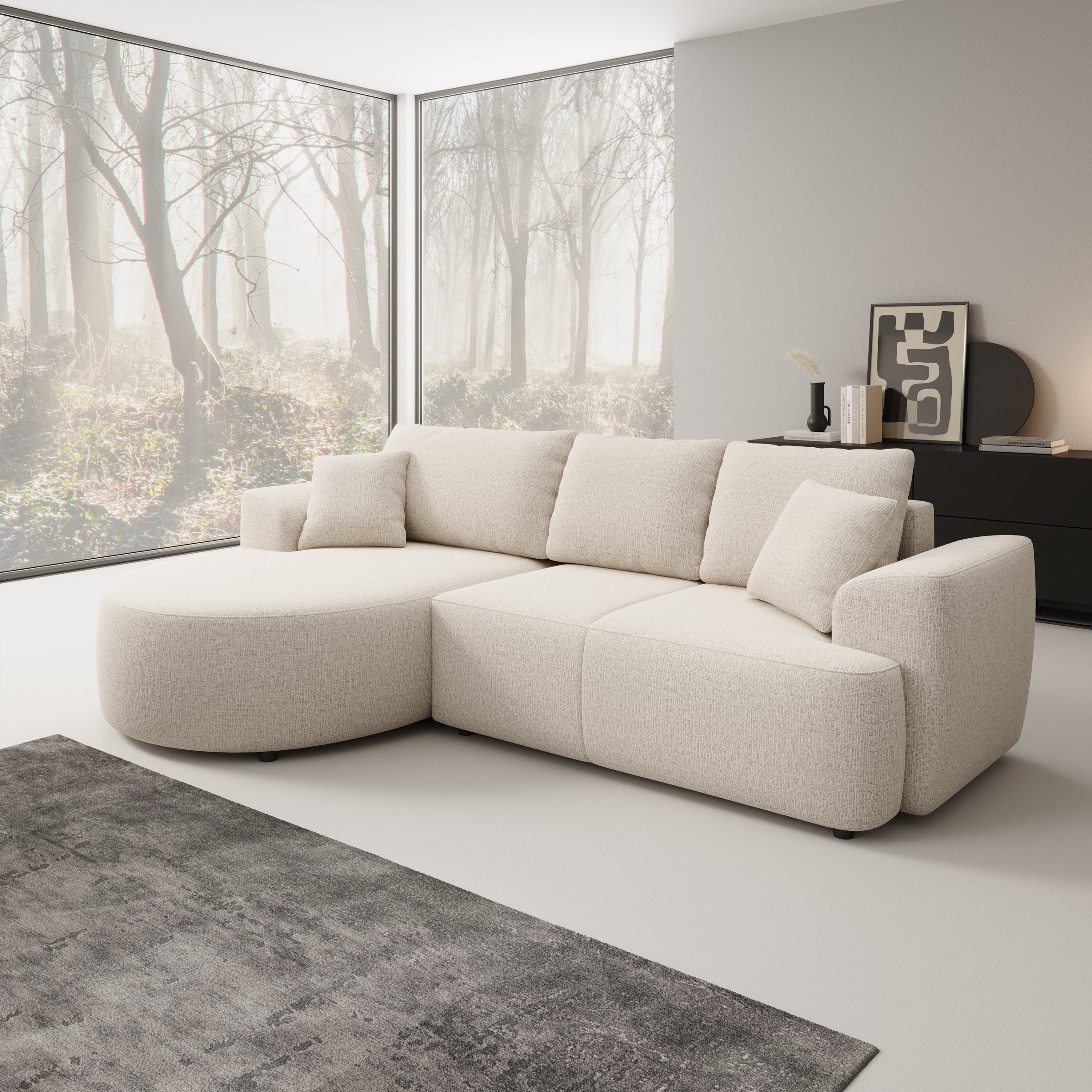Palladio - Hoekbank 3-zits met chaise longue - Stof beige - Links