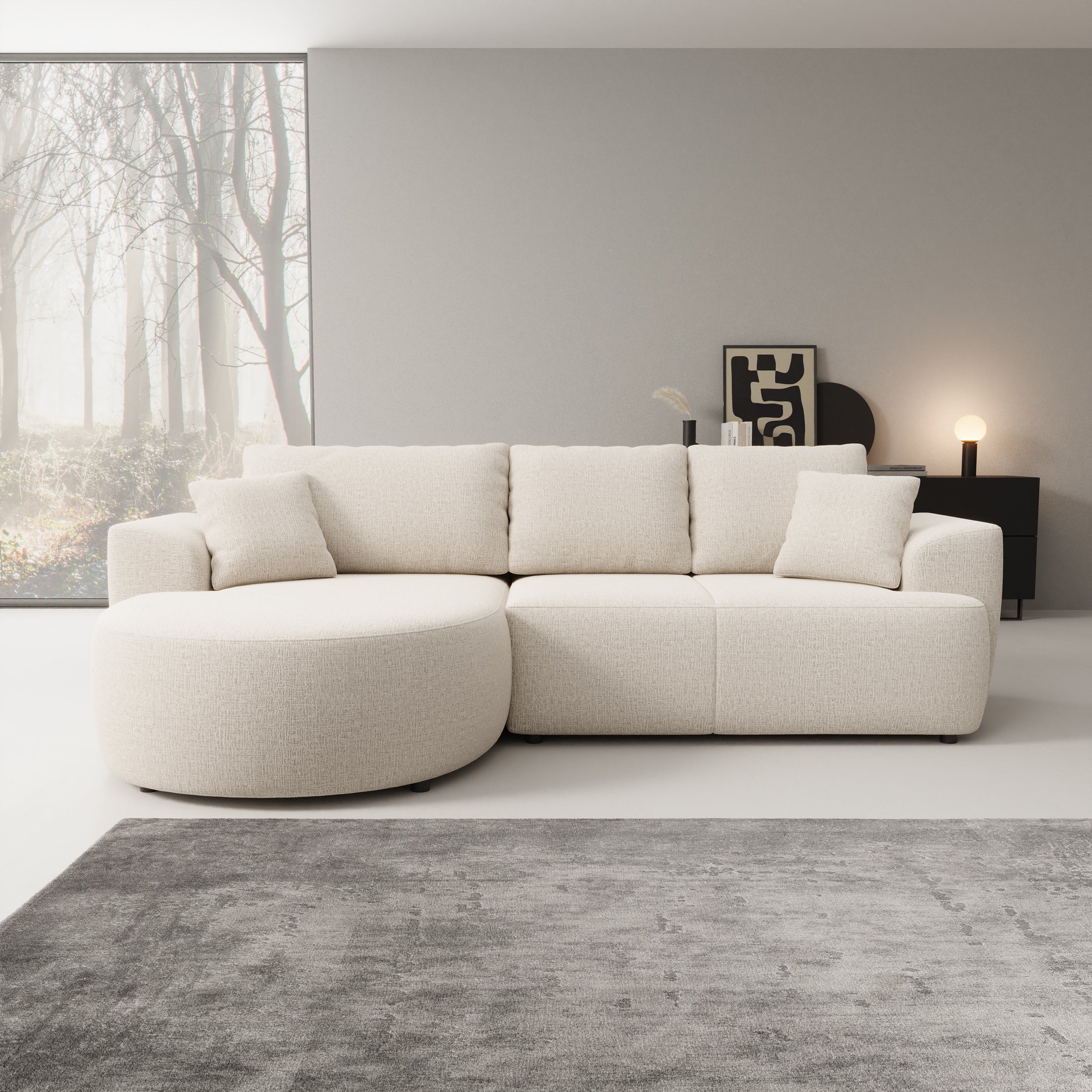 Palladio - Hoekbank 3-zits met chaise longue - Stof beige - Links