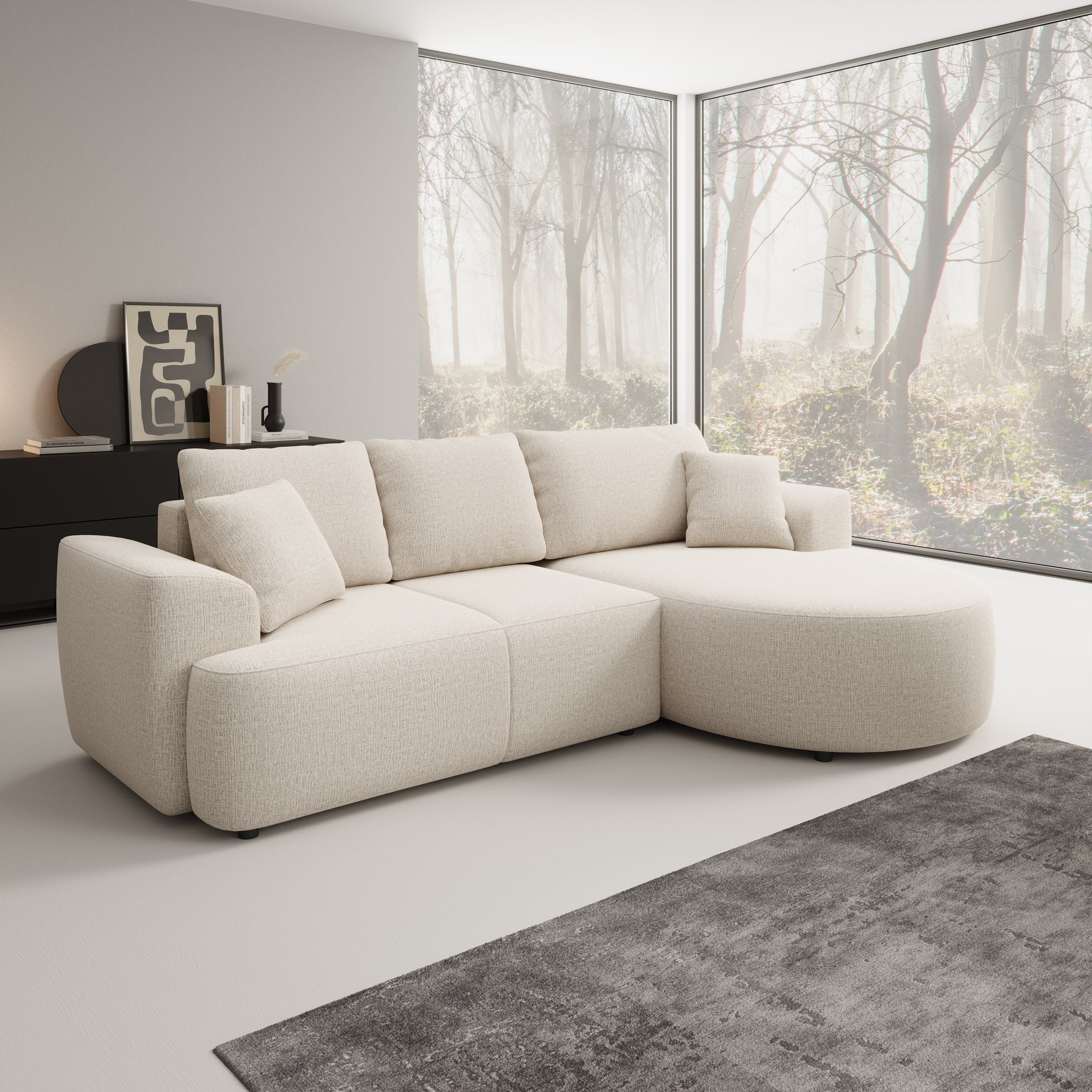 Palladio - Hoekbank 3-zits met chaise longue - Stof beige - Rechts
