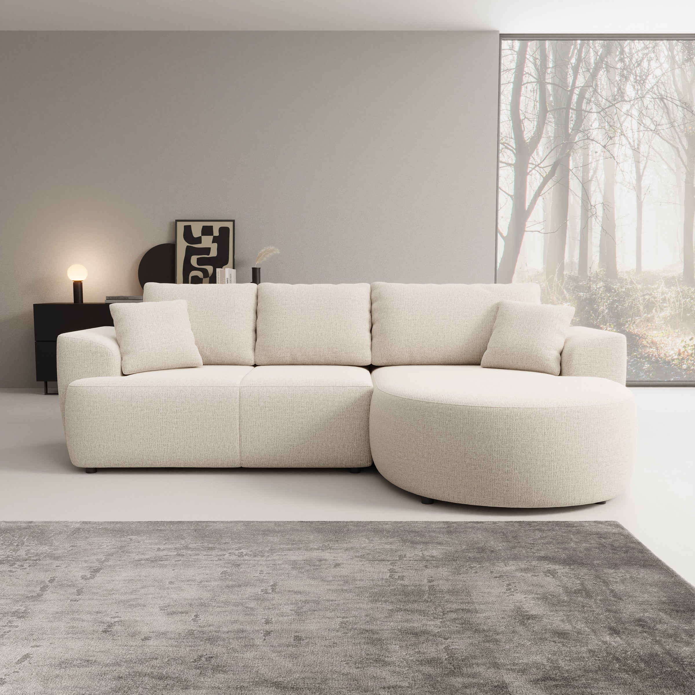 Palladio - Hoekbank 3-zits met chaise longue - Stof beige - Rechts
