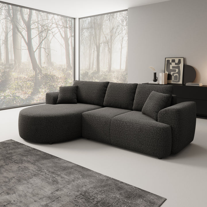 Palladio - Hoekbank 3-zits met chaise longue - Stof zwart - Links