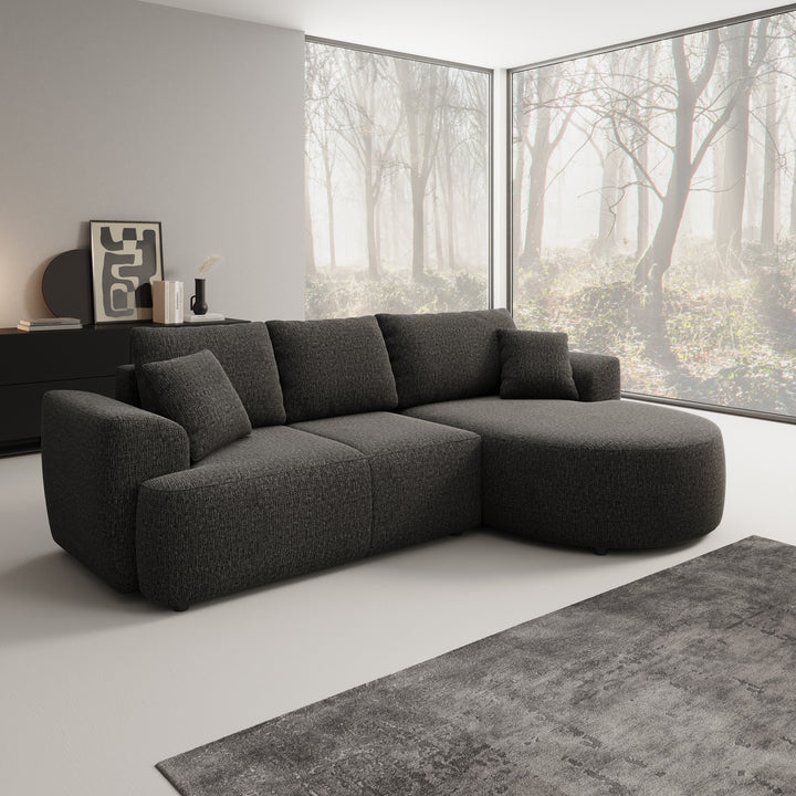 Palladio - Hoekbank 3-zits met chaise longue - Stof zwart - Rechts
