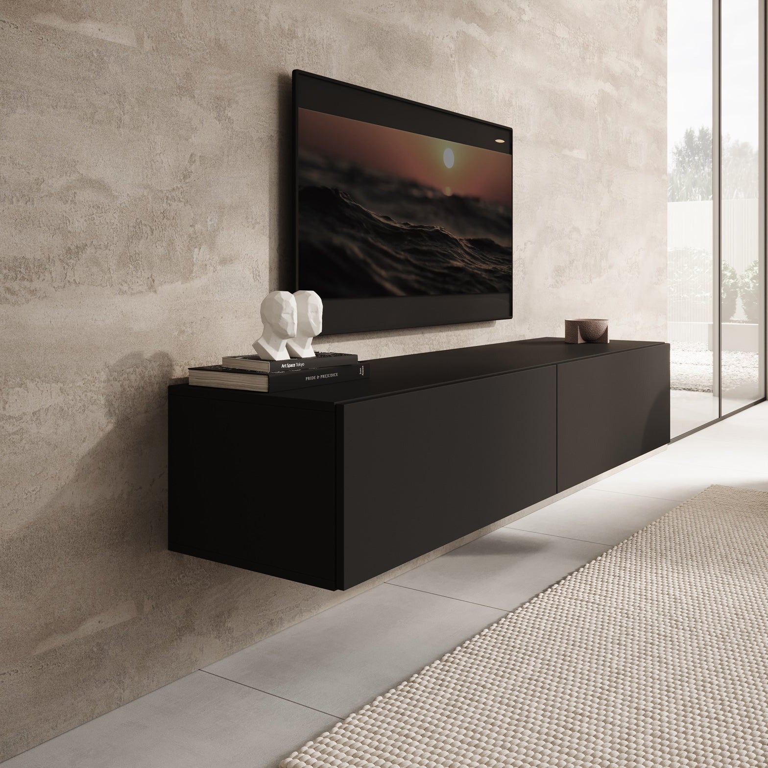 Palm - TV-Meubel - Mat zwart - 160x40x30 cm