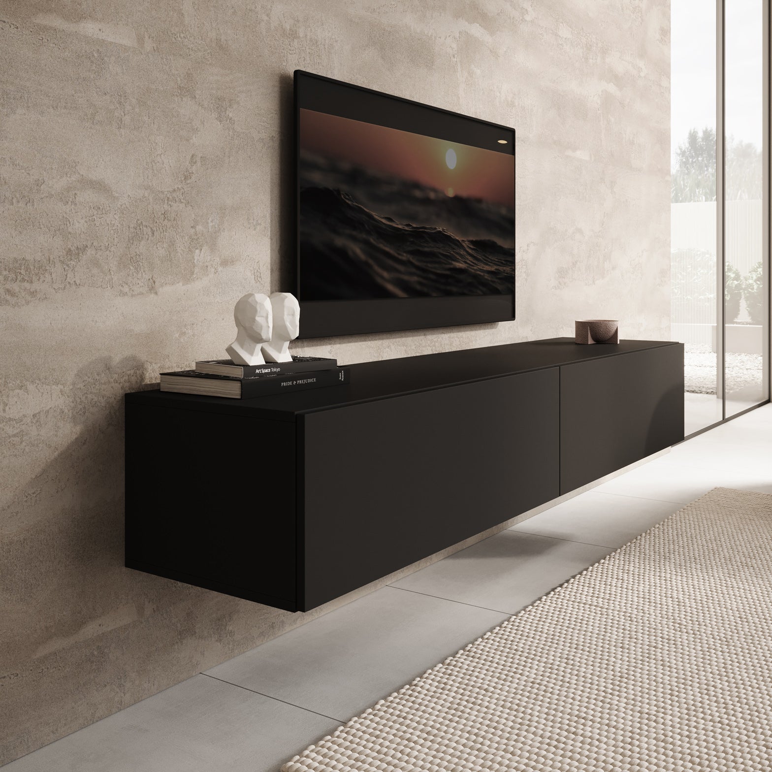 Palm - TV-Meubel - Mat zwart - 180x39x30 cm