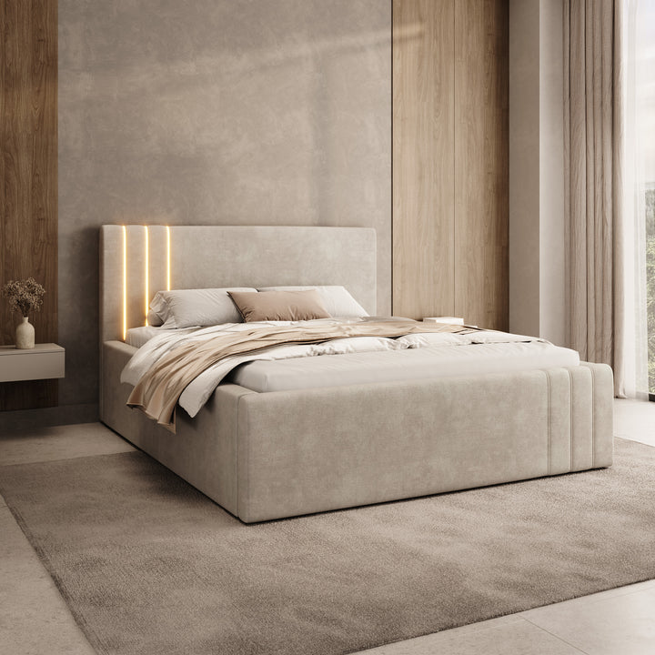 Paradera - Tweepersoonsbed met LED - Stof beige - 160x200 cm