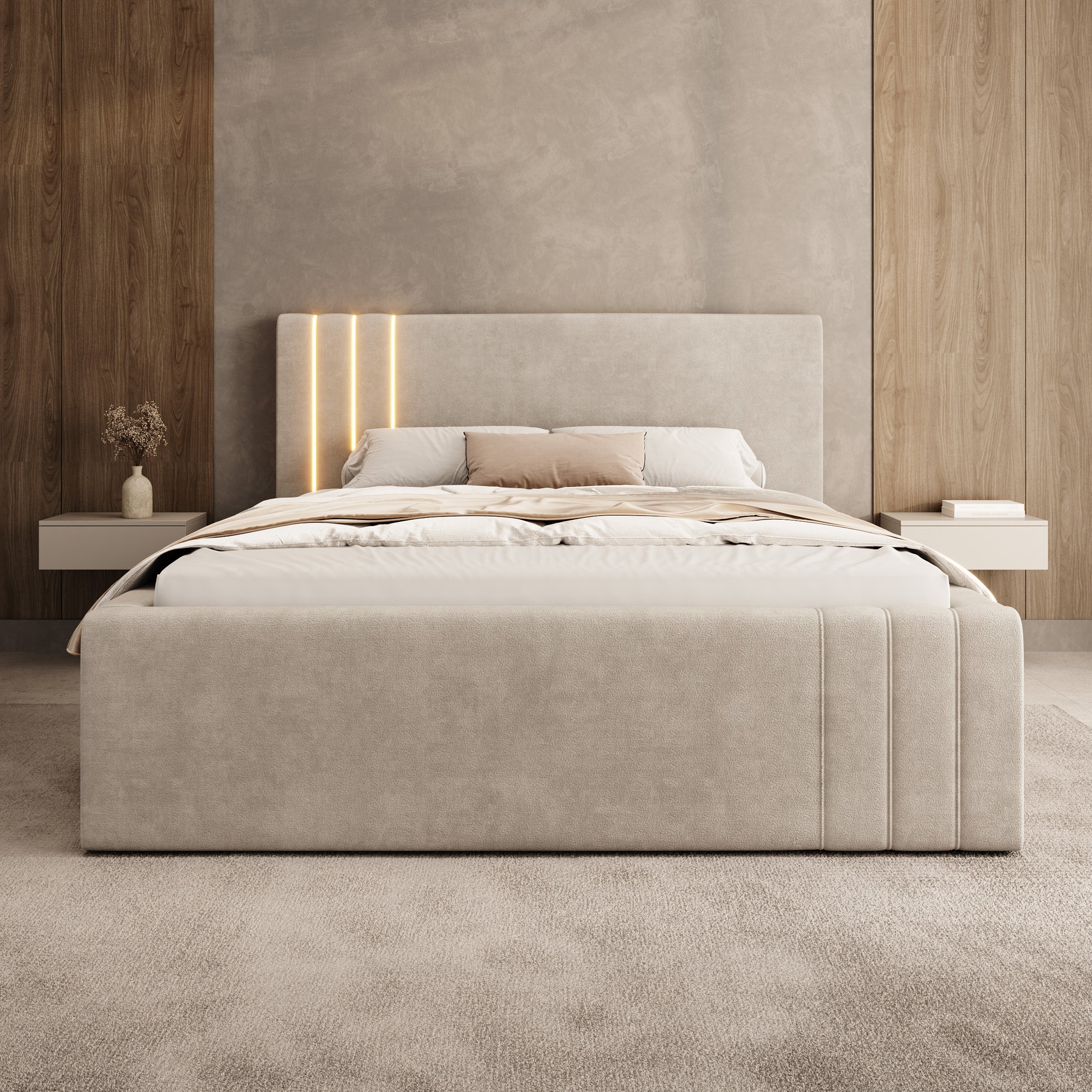Paradera - Tweepersoonsbed met LED - Stof beige - 160x200 cm