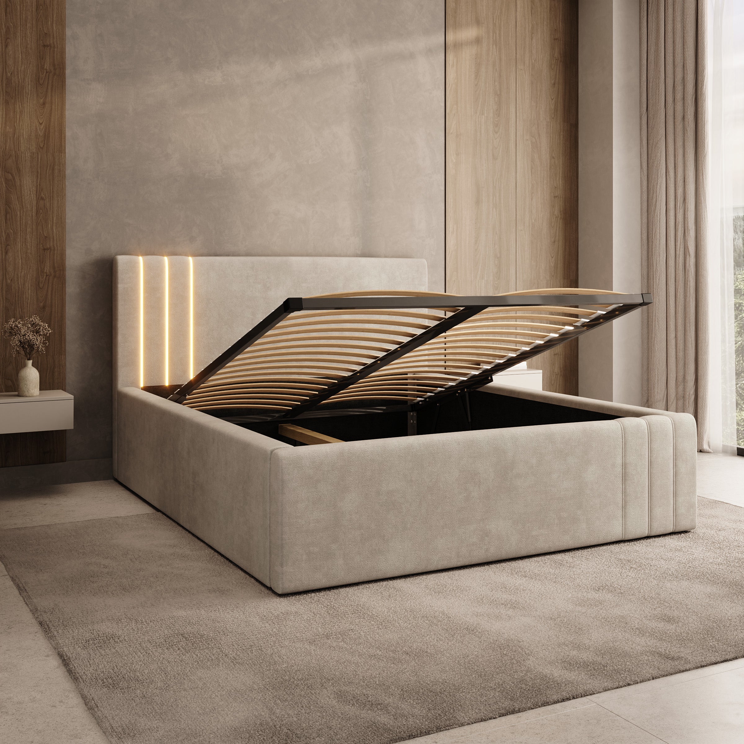 Paradera - Tweepersoonsbed met LED - Stof beige - 160x200 cm