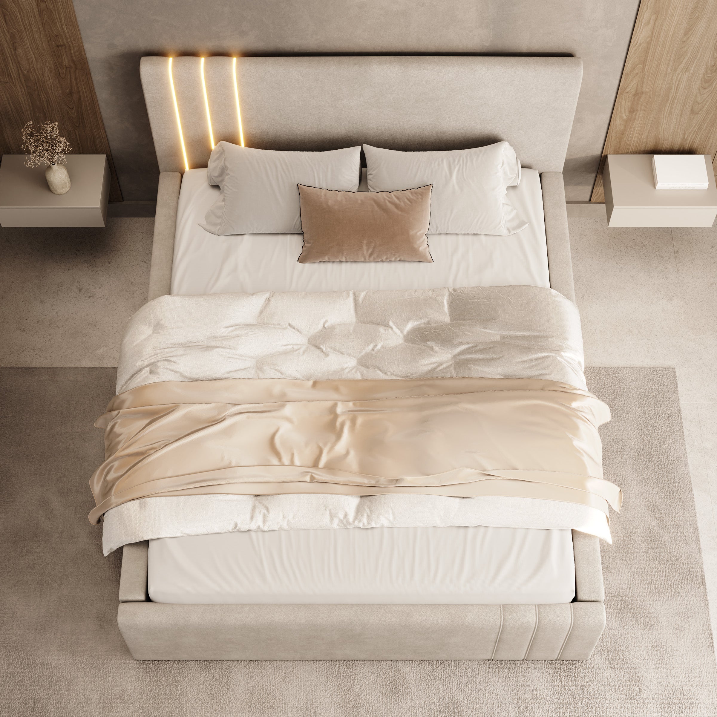 Paradera - Tweepersoonsbed met LED - Stof beige - 160x200 cm