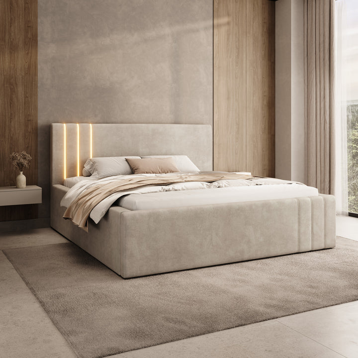Paradera - Tweepersoonsbed met LED - Stof beige - 180x200 cm