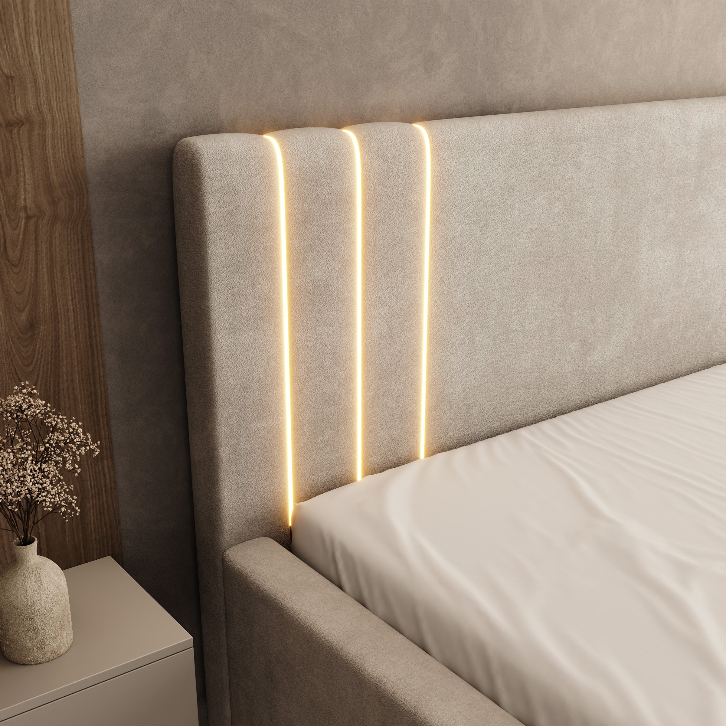 Paradera - Tweepersoonsbed met LED - Stof beige - 180x200 cm