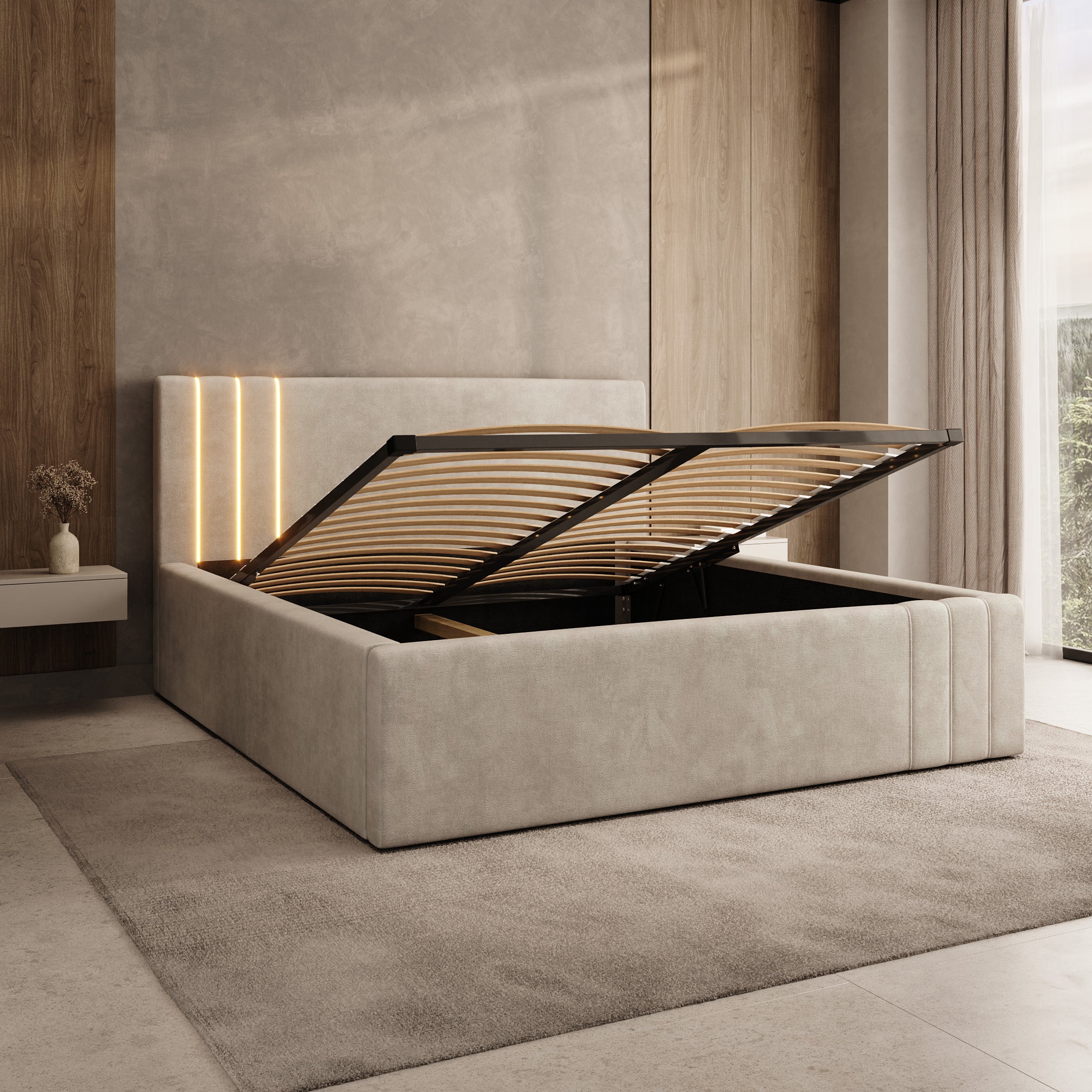 Paradera - Tweepersoonsbed met LED - Stof beige - 180x200 cm