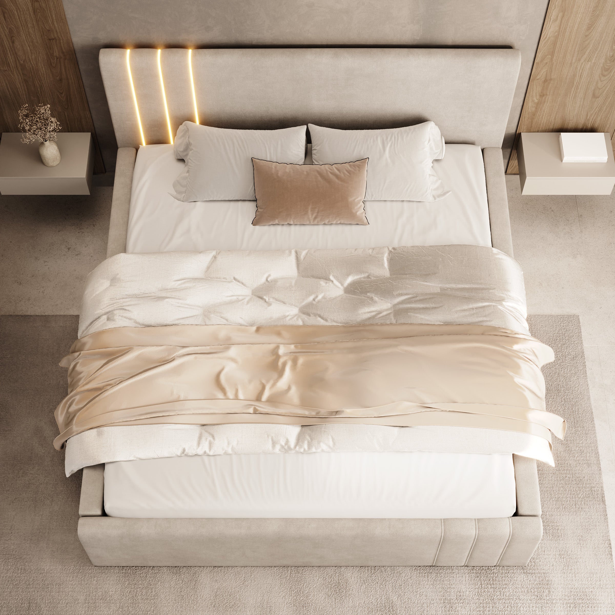 Paradera - Tweepersoonsbed met LED - Stof beige - 180x200 cm