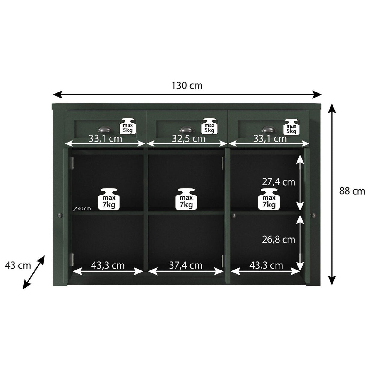 Parello 3 - Dressoir - Groen - 130x43x88 cm