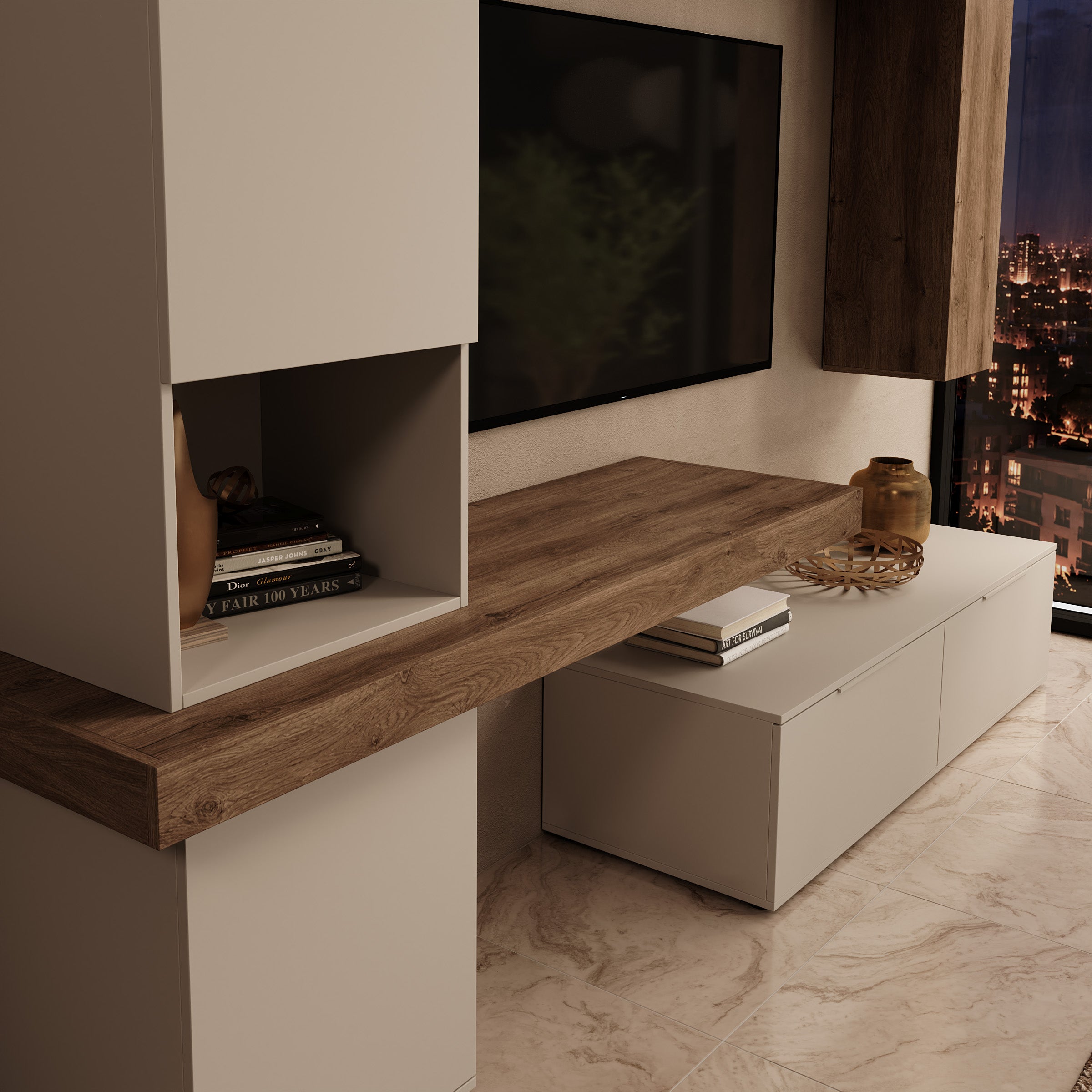 Pariba - Wandmeubel - Beige/Eikenpatroon - 280x50x207 cm