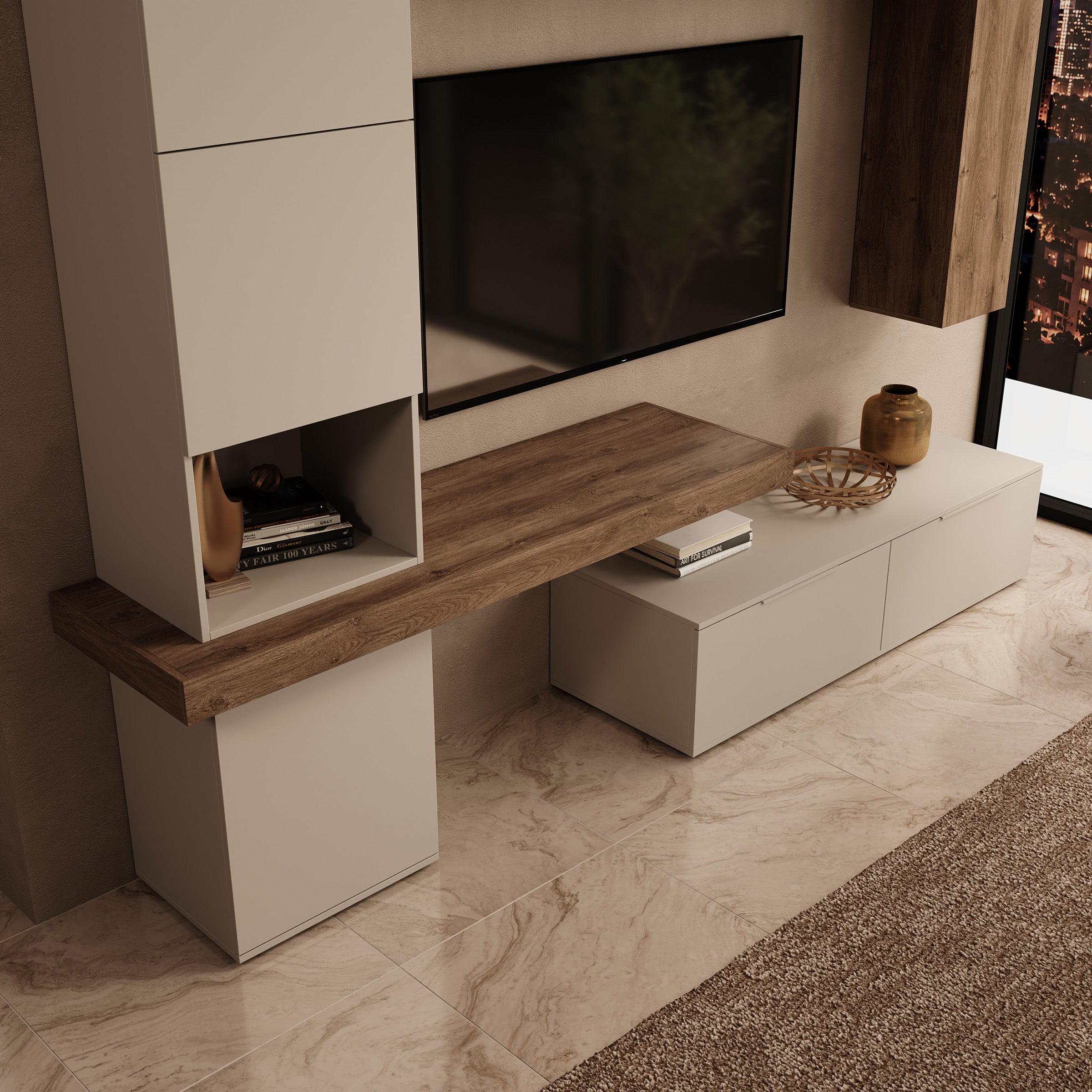 Pariba - Wandmeubel - Beige/Eikenpatroon - 280x50x207 cm
