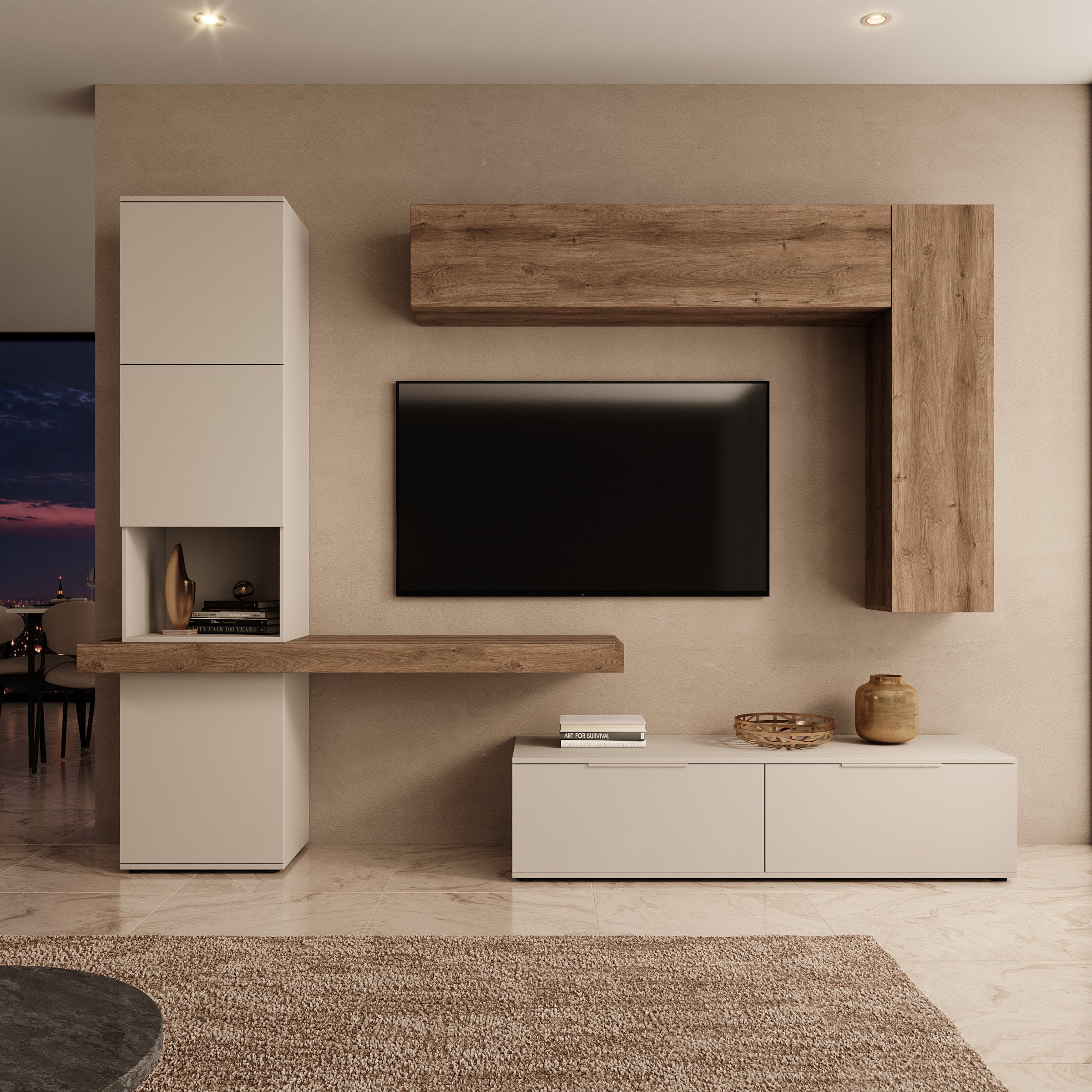 Pariba - Wandmeubel - Beige/Eikenpatroon - 280x50x207 cm