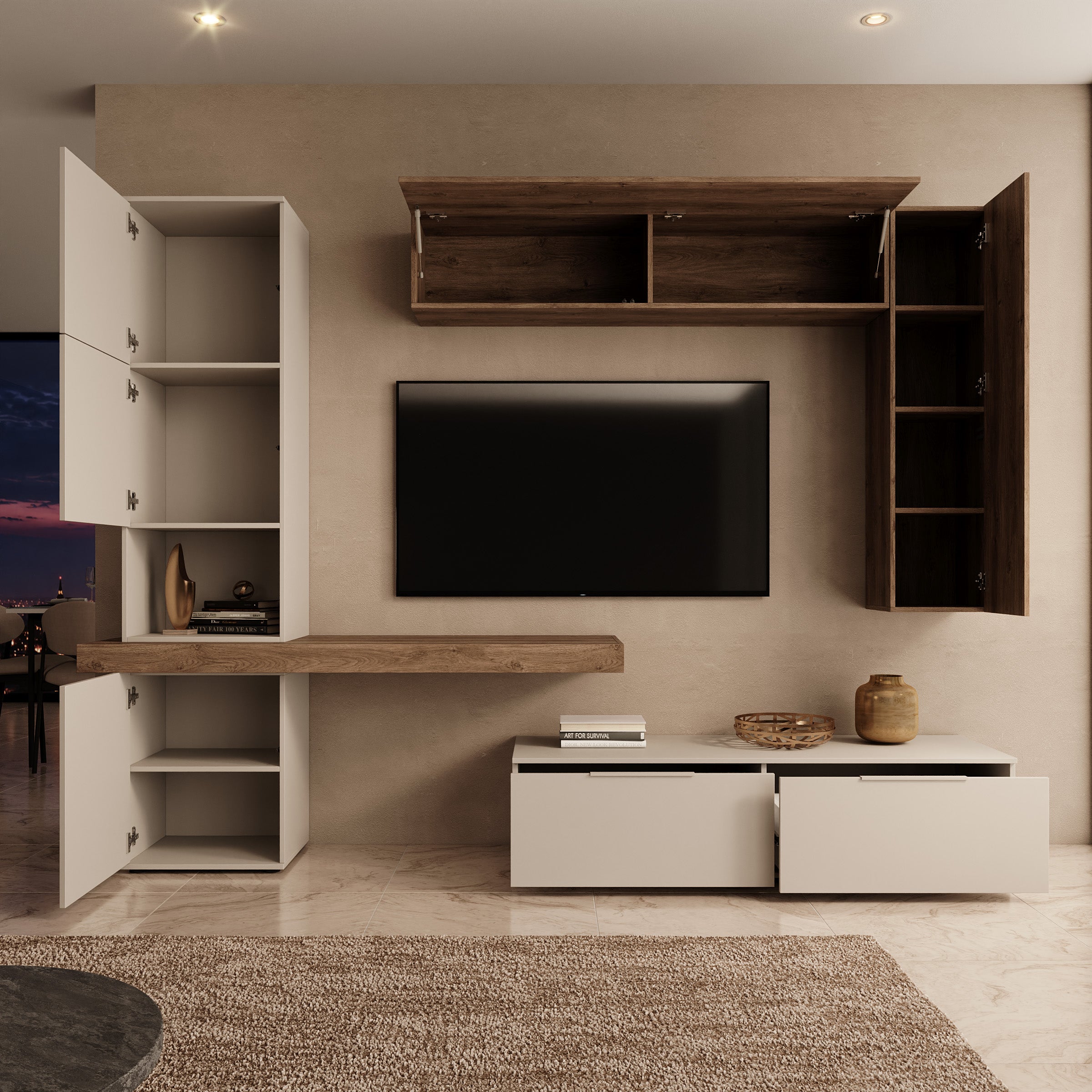 Pariba - Wandmeubel - Beige/Eikenpatroon - 280x50x207 cm