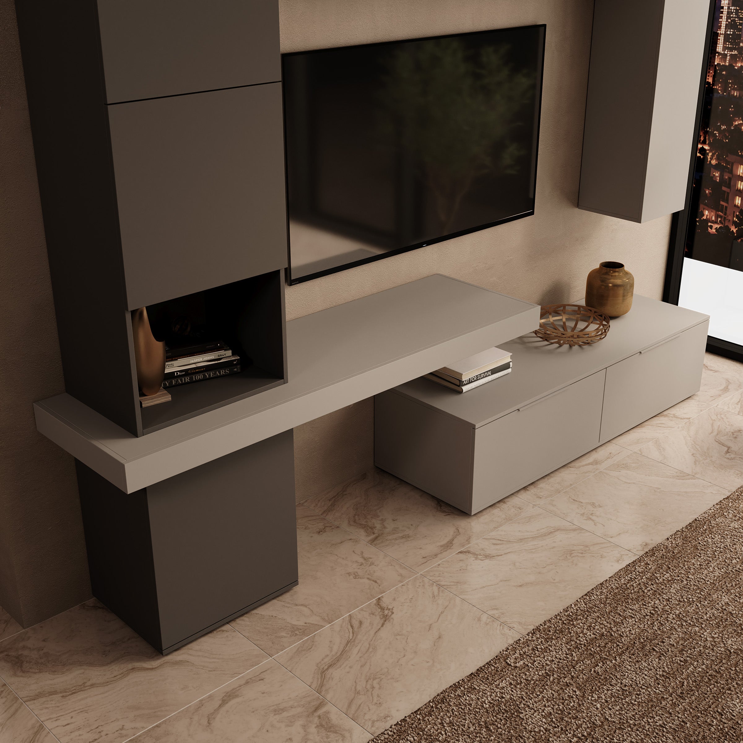 Pariba - Wandmeubel - Grijs - 280x50x207 cm