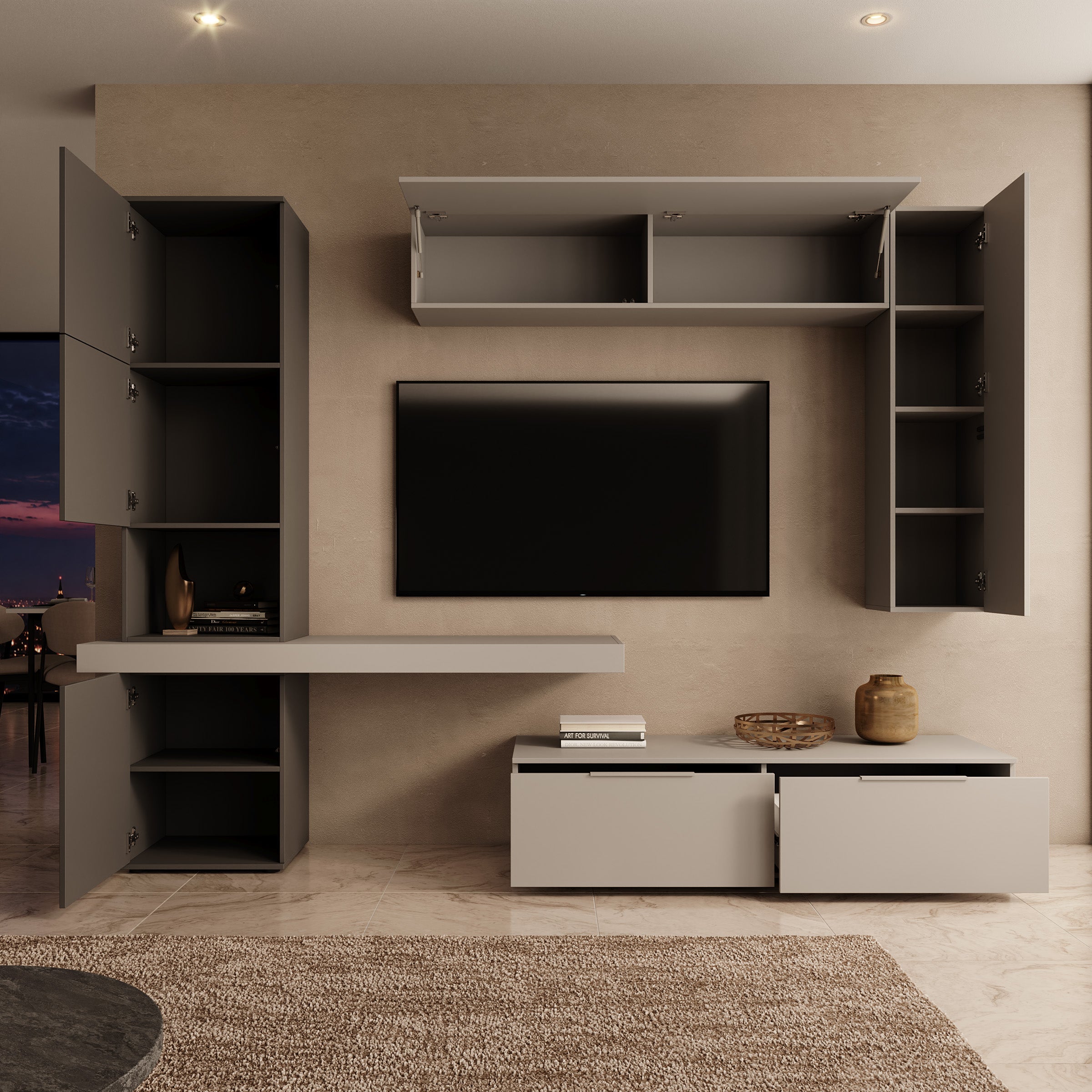 Pariba - Wandmeubel - Grijs - 280x50x207 cm