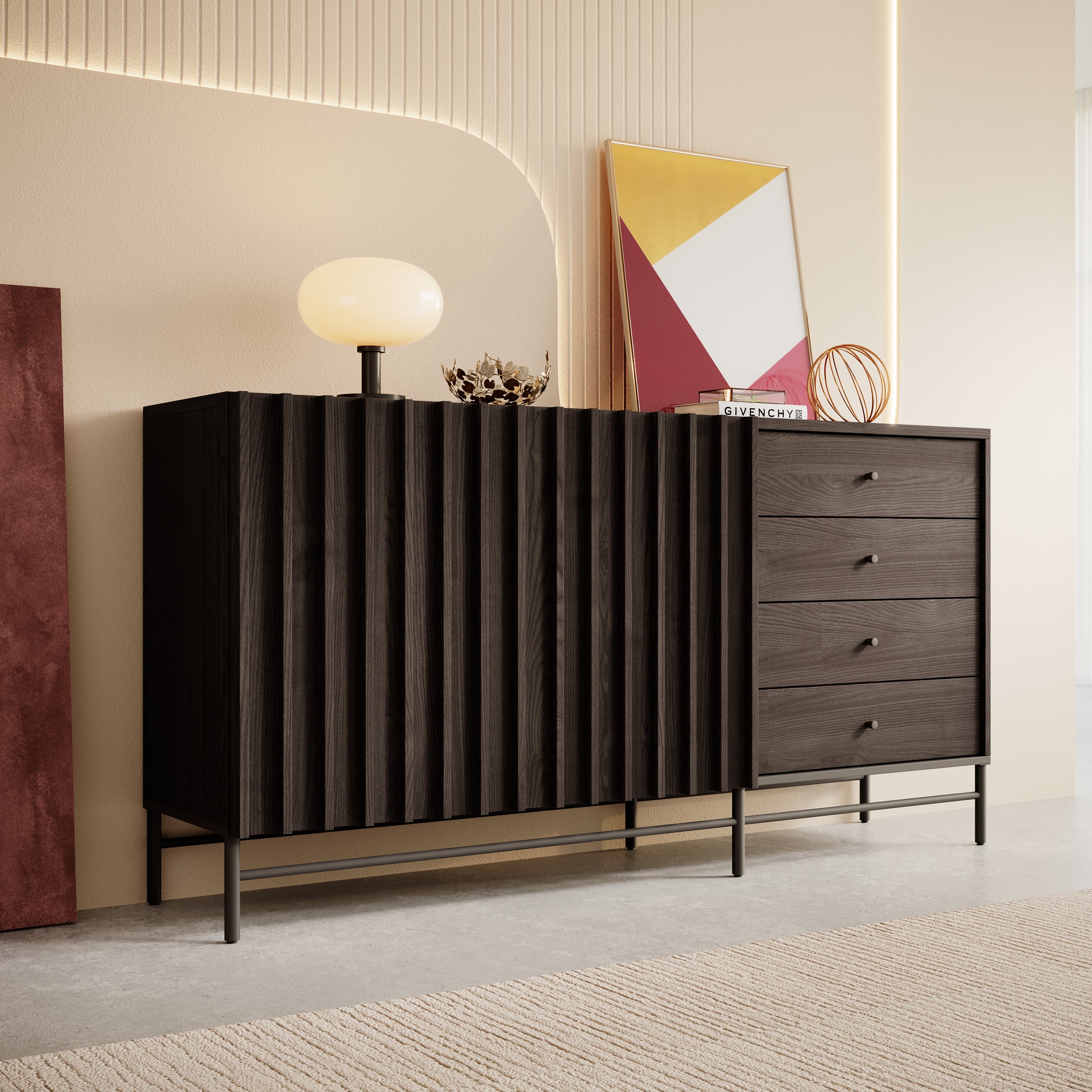 Paz - Dressoir - Donker eiken - 165x44x87 cm