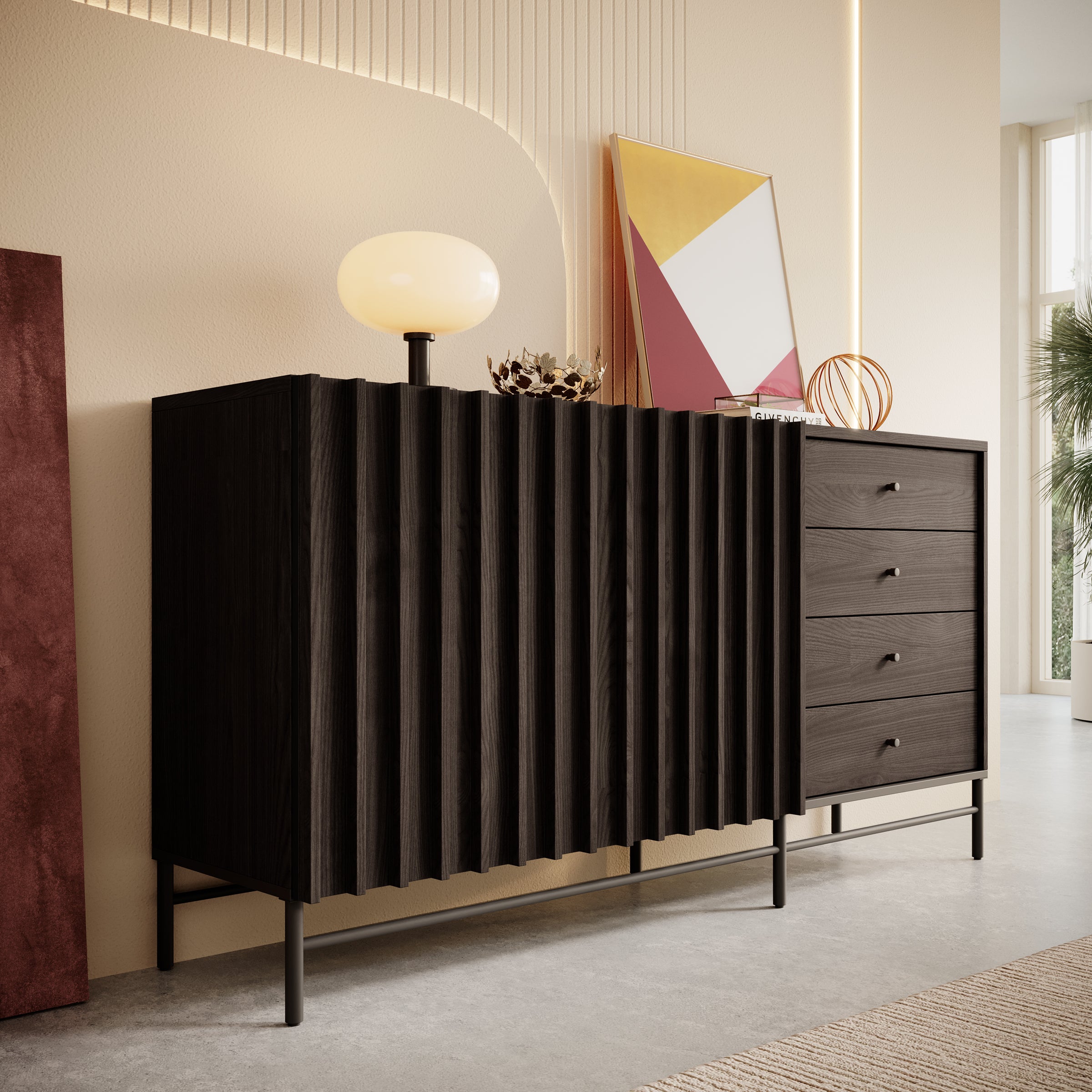 Paz - Dressoir - Donker eiken - 165x44x87 cm