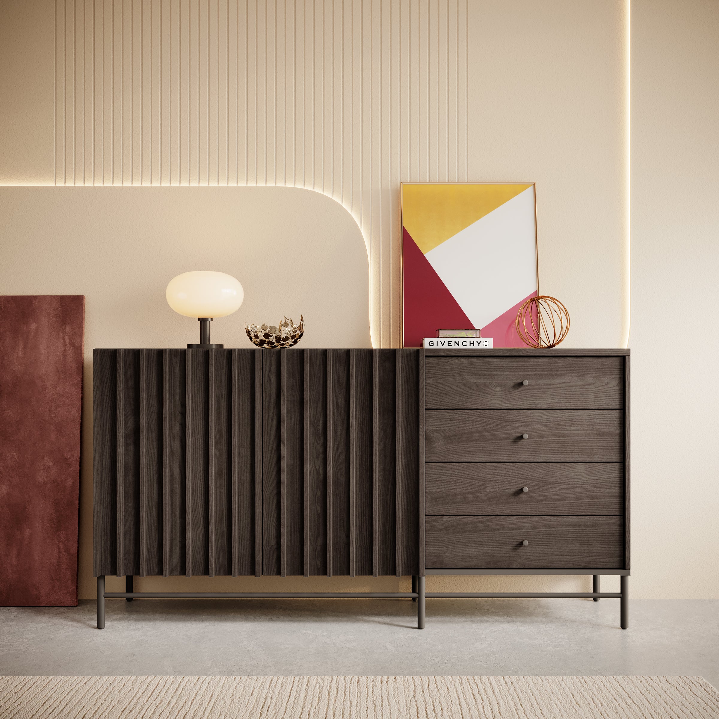 Paz - Dressoir - Donker eiken - 165x44x87 cm