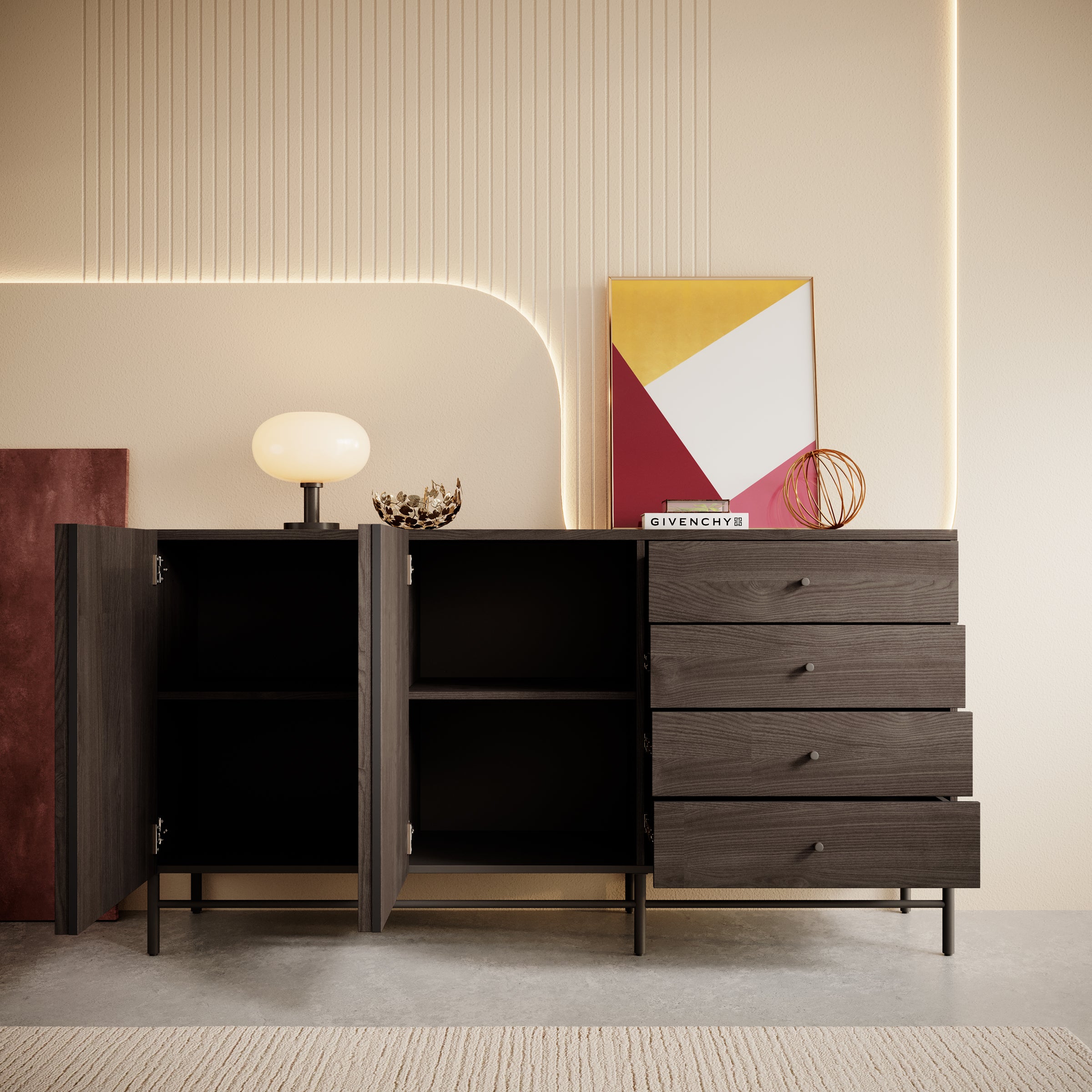 Paz - Dressoir - Donker eiken - 165x44x87 cm