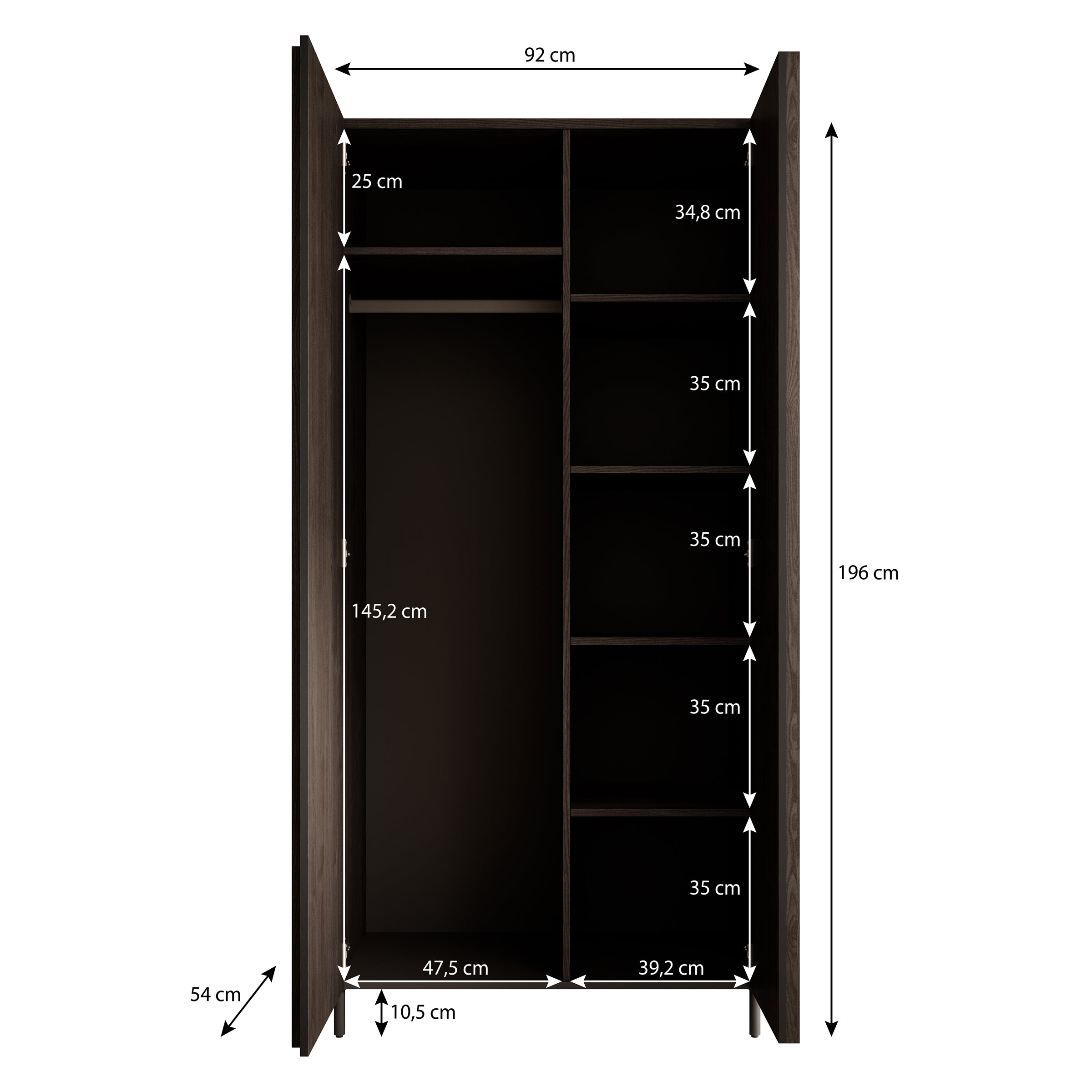 Paz - Kledingkast 2-deurs - Donker bruin  - 92x54x196 cm