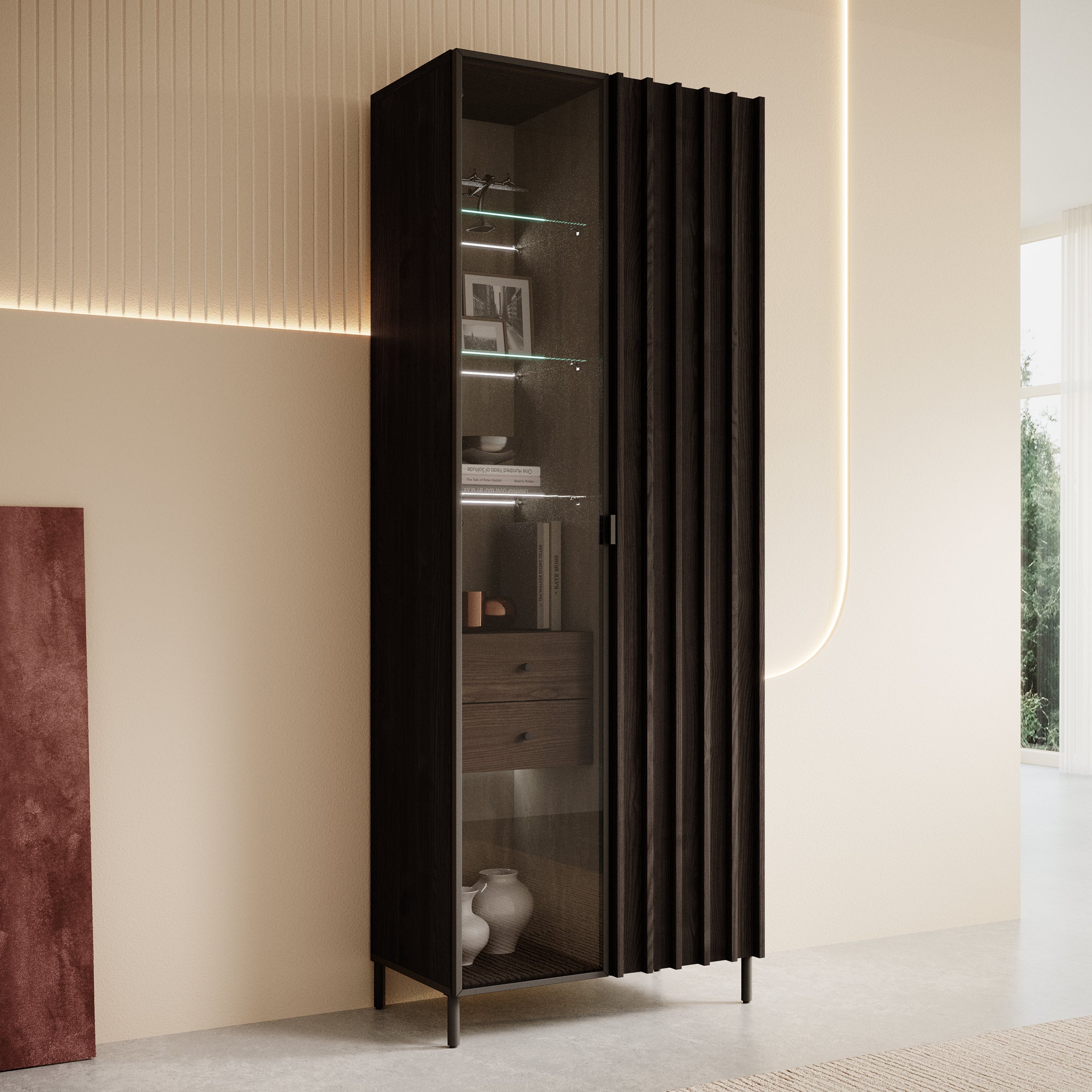 Paz - Vitrinekast - Donkerbruin - 73x44x196 cm