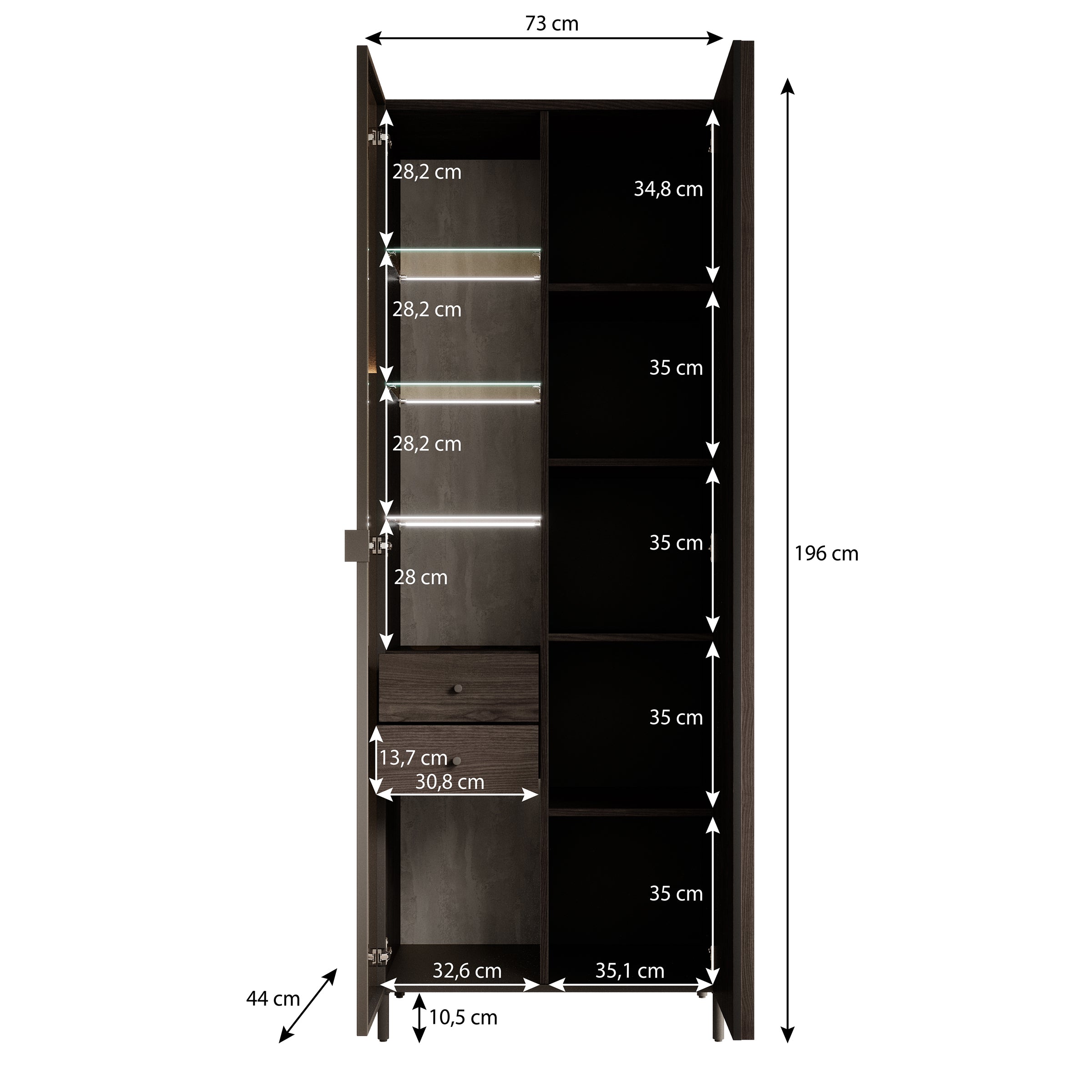 Paz - Vitrinekast - Donkerbruin - 73x44x196 cm