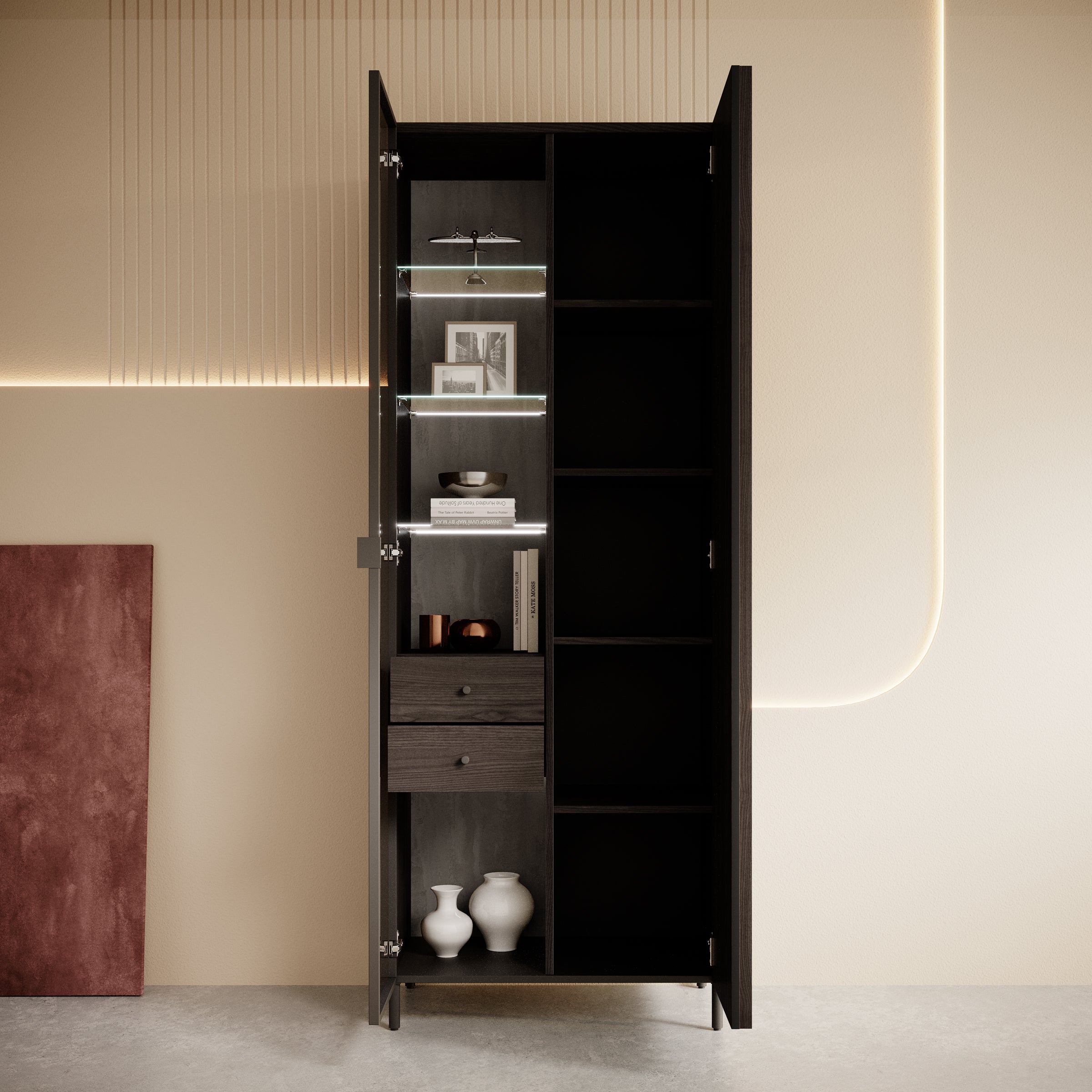 Paz - Vitrinekast - Donkerbruin - 73x44x196 cm