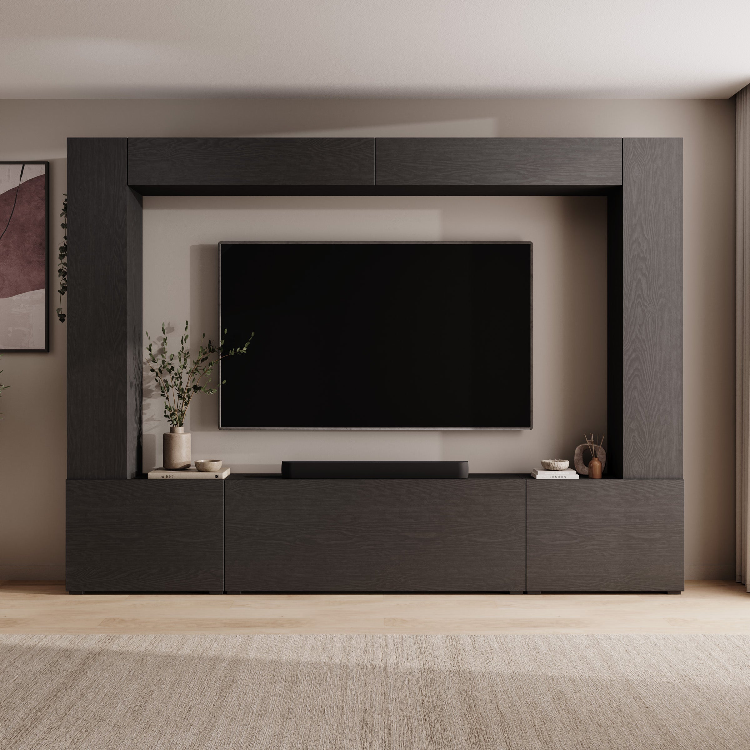 Pebble - Wandmeubel - Zwart - 261x28x194 cm