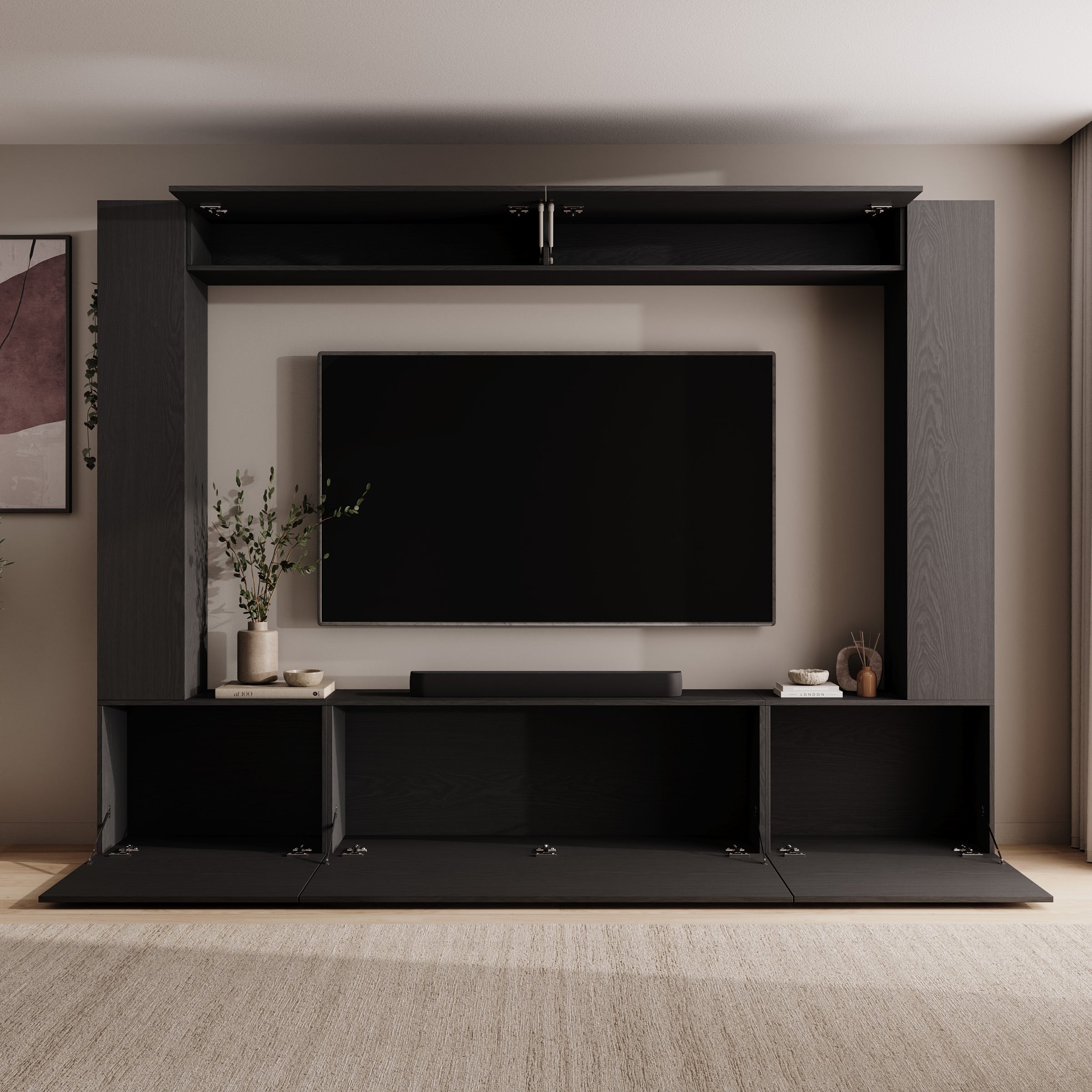Pebble - Wandmeubel - Zwart - 261x28x194 cm