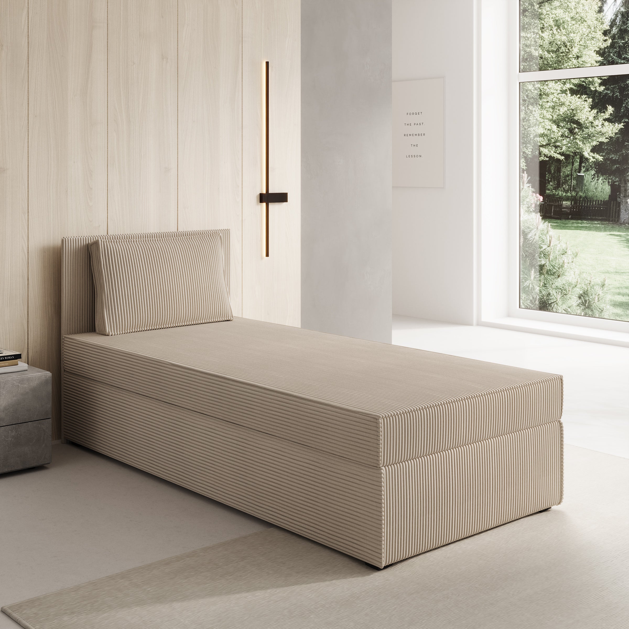 Pelvio - Bospring met opbergruimte - Ribstof beige - 90x200 cm