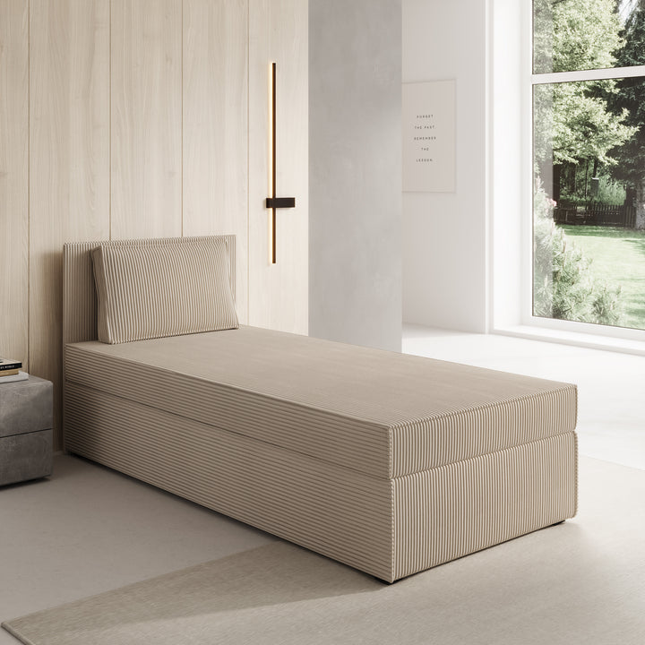 Pelvio - Bospring met opbergruimte - Ribstof beige - 90x200 cm