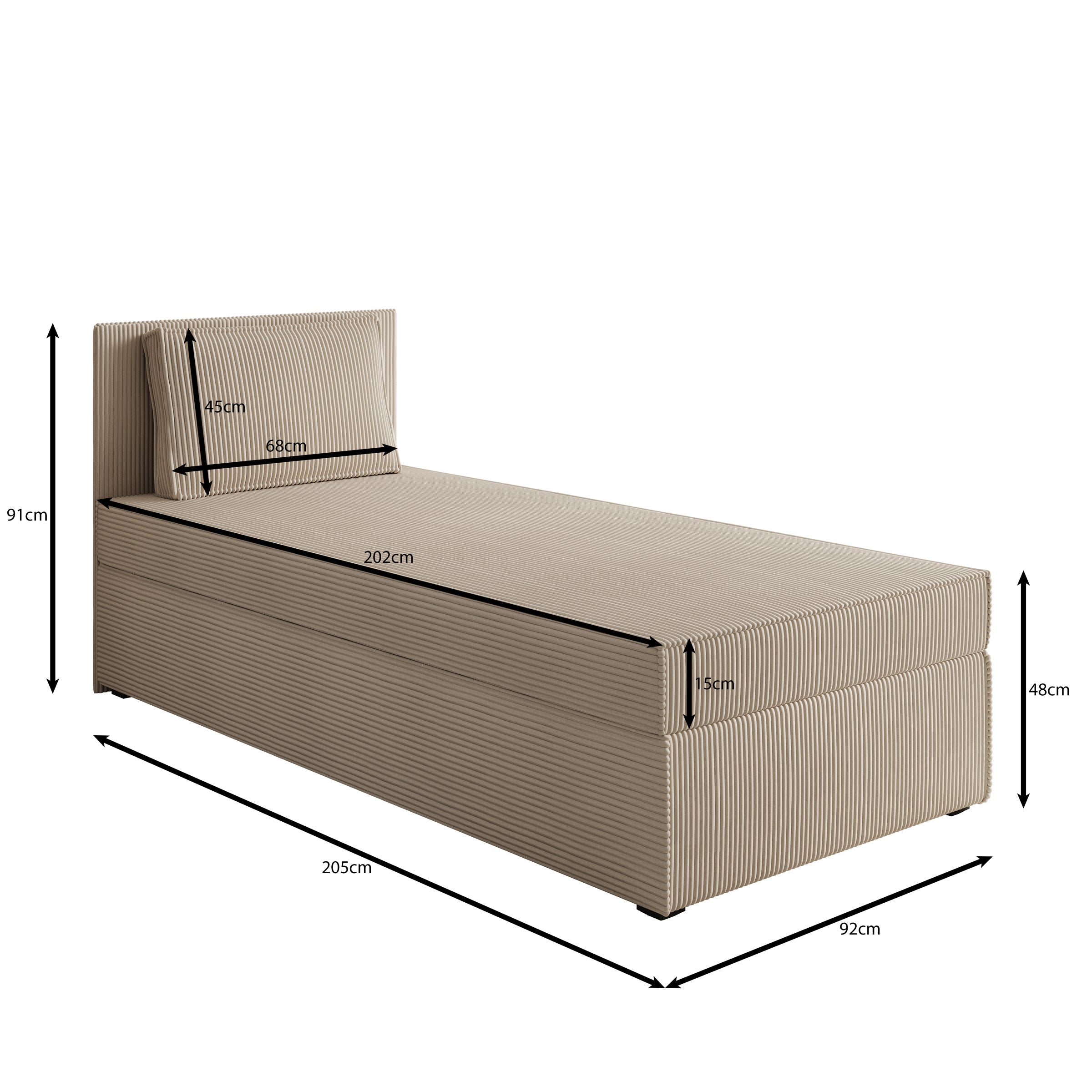 Pelvio - Bospring met opbergruimte - Ribstof beige - 90x200 cm