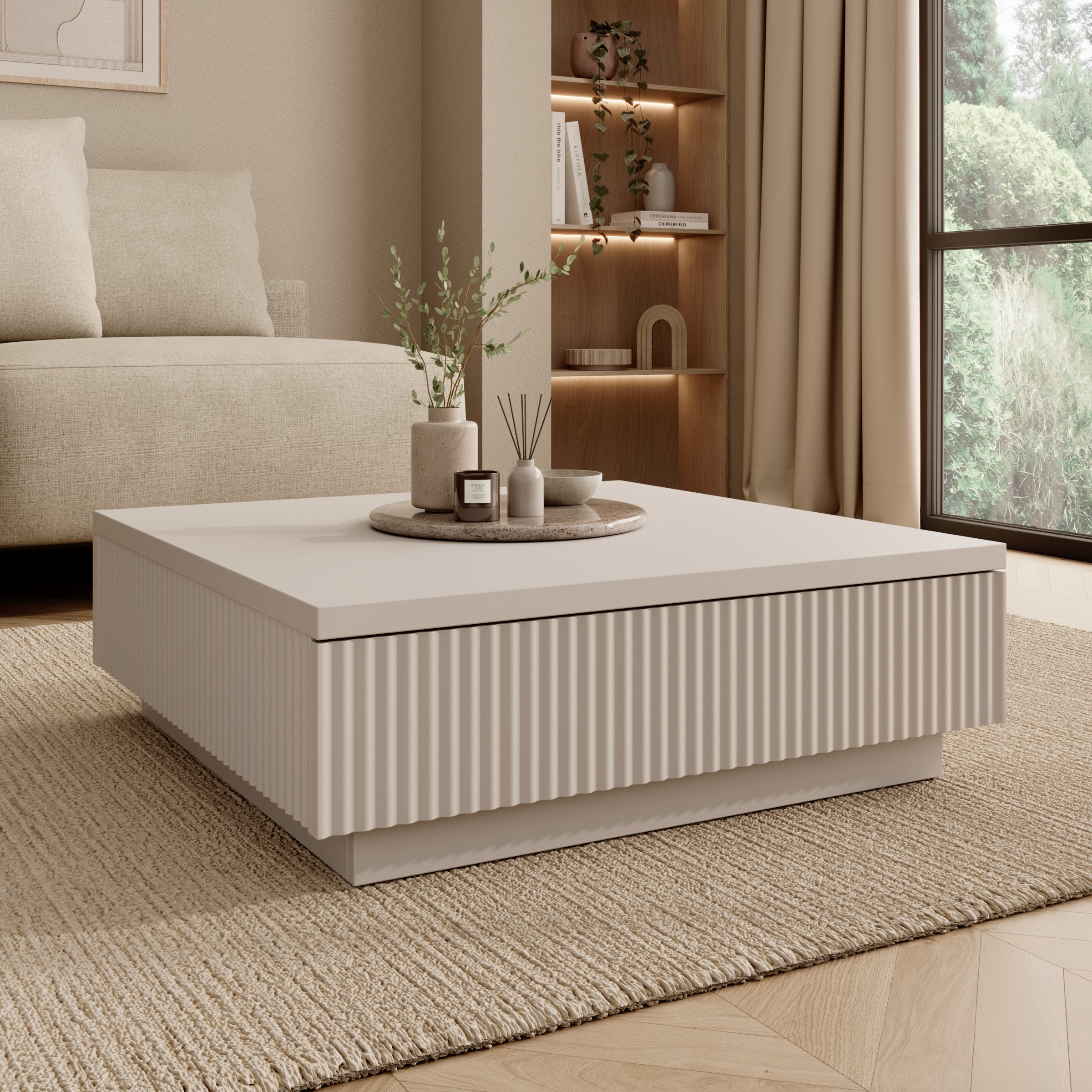 Piedra - Salontafel - Beige - 81x80x26 cm