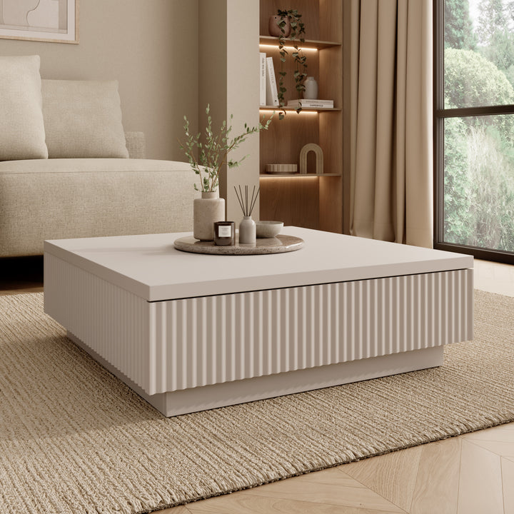 Piedra - Salontafel - Beige - 81x80x26 cm