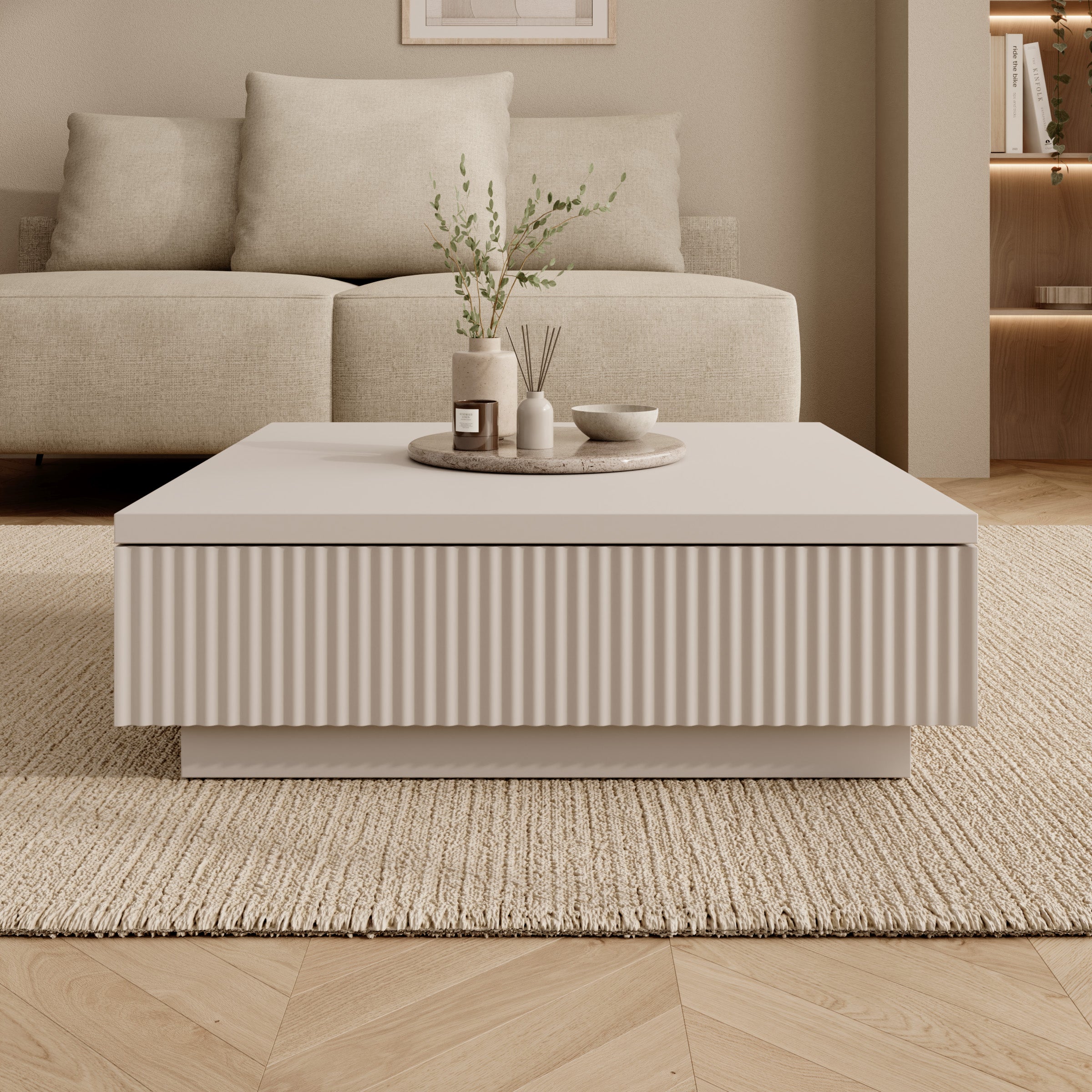 Piedra - Salontafel - Beige - 81x80x26 cm