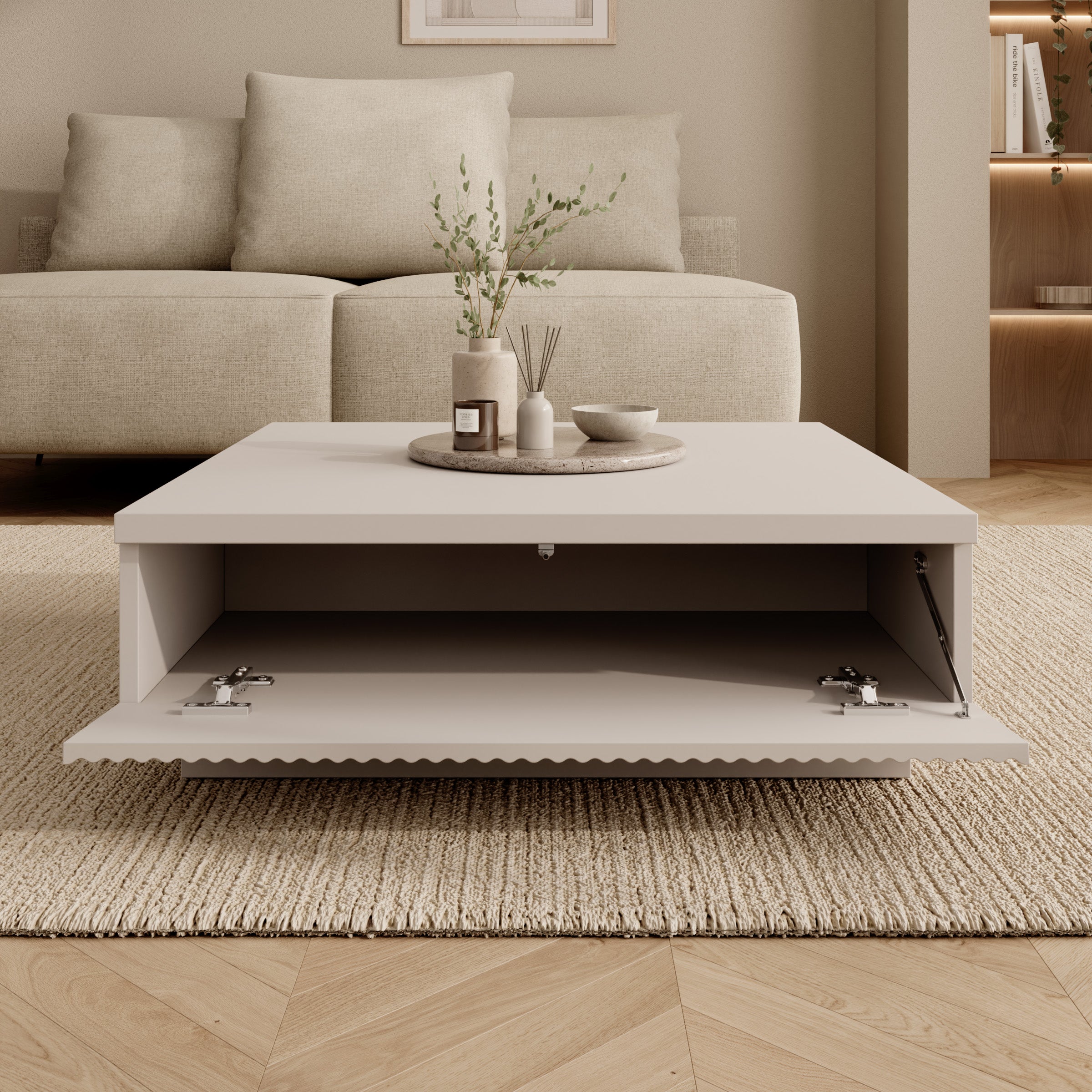 Piedra - Salontafel - Beige - 81x80x26 cm